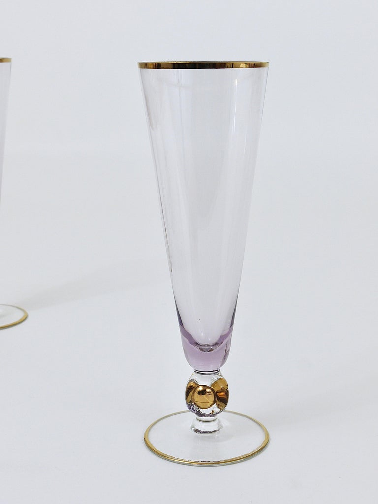 Six Beautiful Danish Lyngby Gold and Purple Champagne Flutes Glasses, 1960s at 1stDibs 1960s
