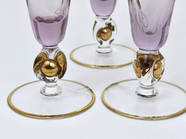 Six Beautiful Danish Lyngby Gold and Purple Champagne Flutes Glasses, 1960s at 1stDibs 1960s