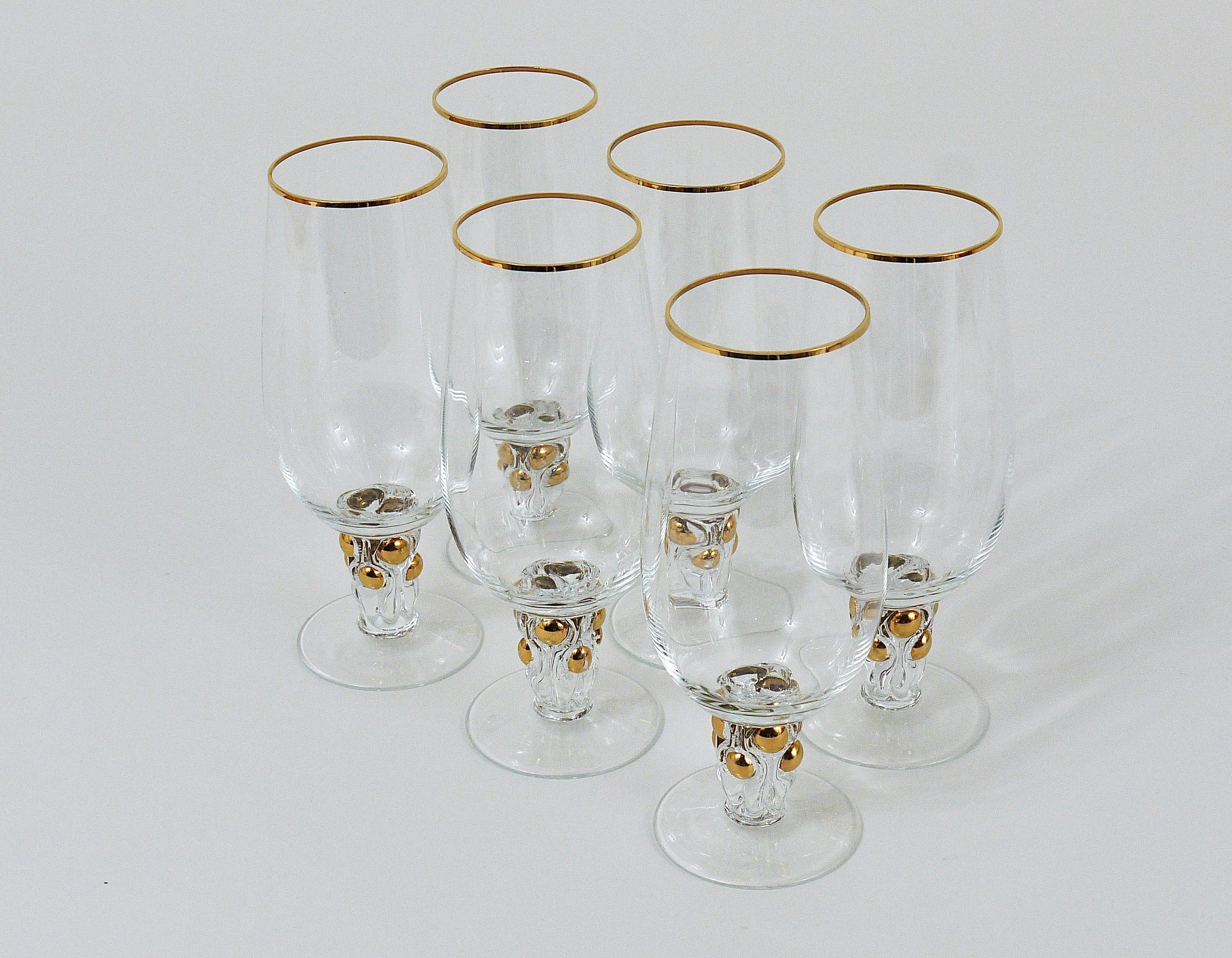 Mid-Century Modern Six Beautiful Danish Lyngby Gold Drinking Glasses, 1960s