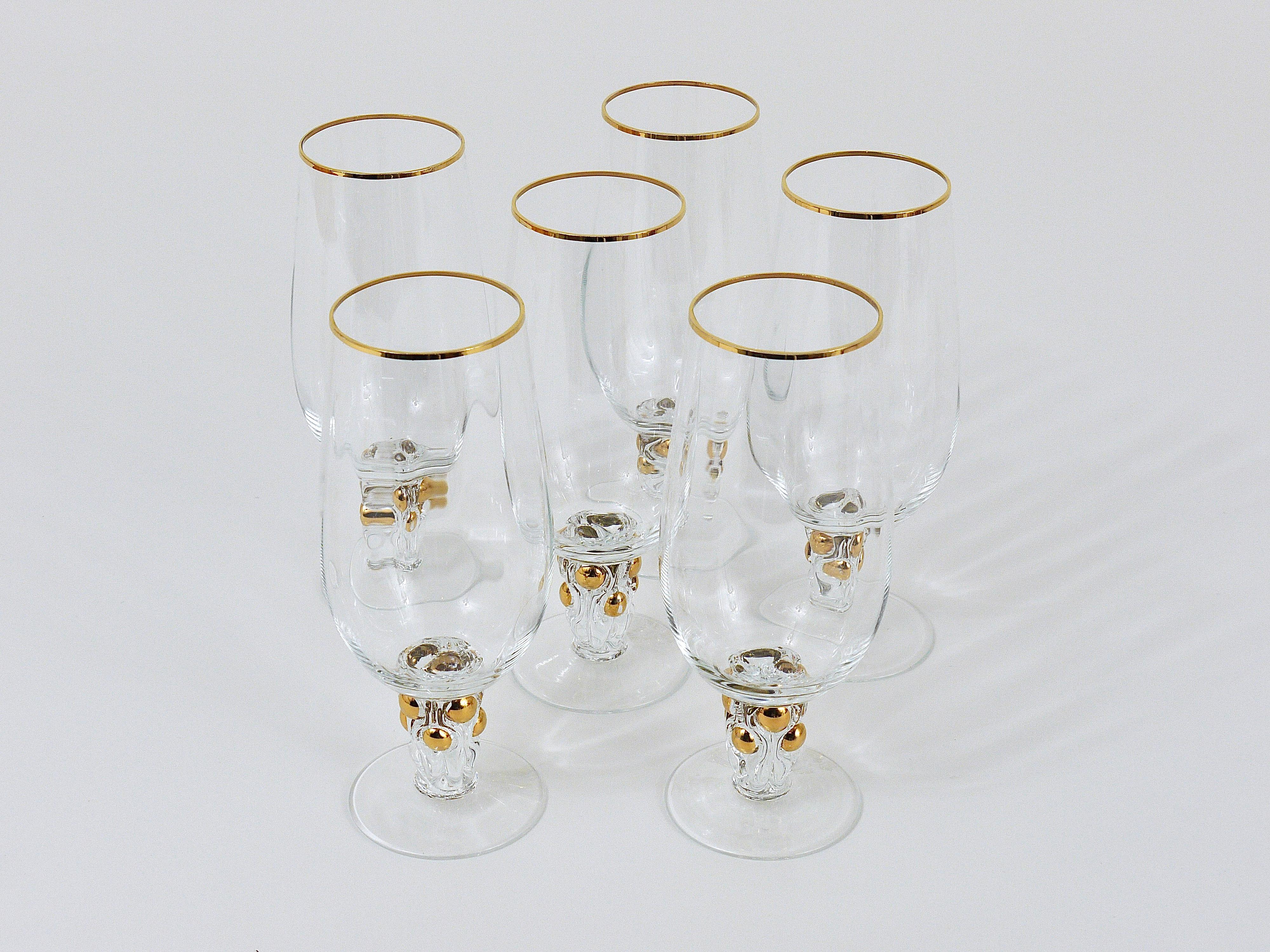 Mid-Century Modern Six Beautiful Danish Lyngby Gold Drinking Glasses, 1960s For Sale