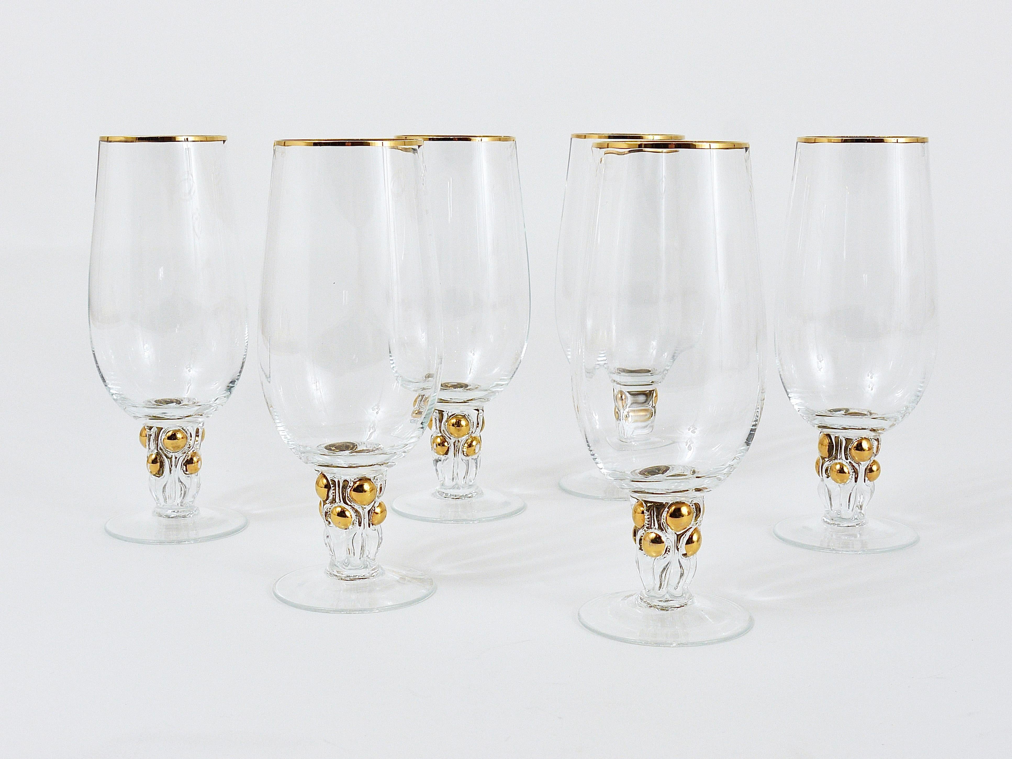 Six Beautiful Danish Lyngby Gold Drinking Glasses, 1960s 1