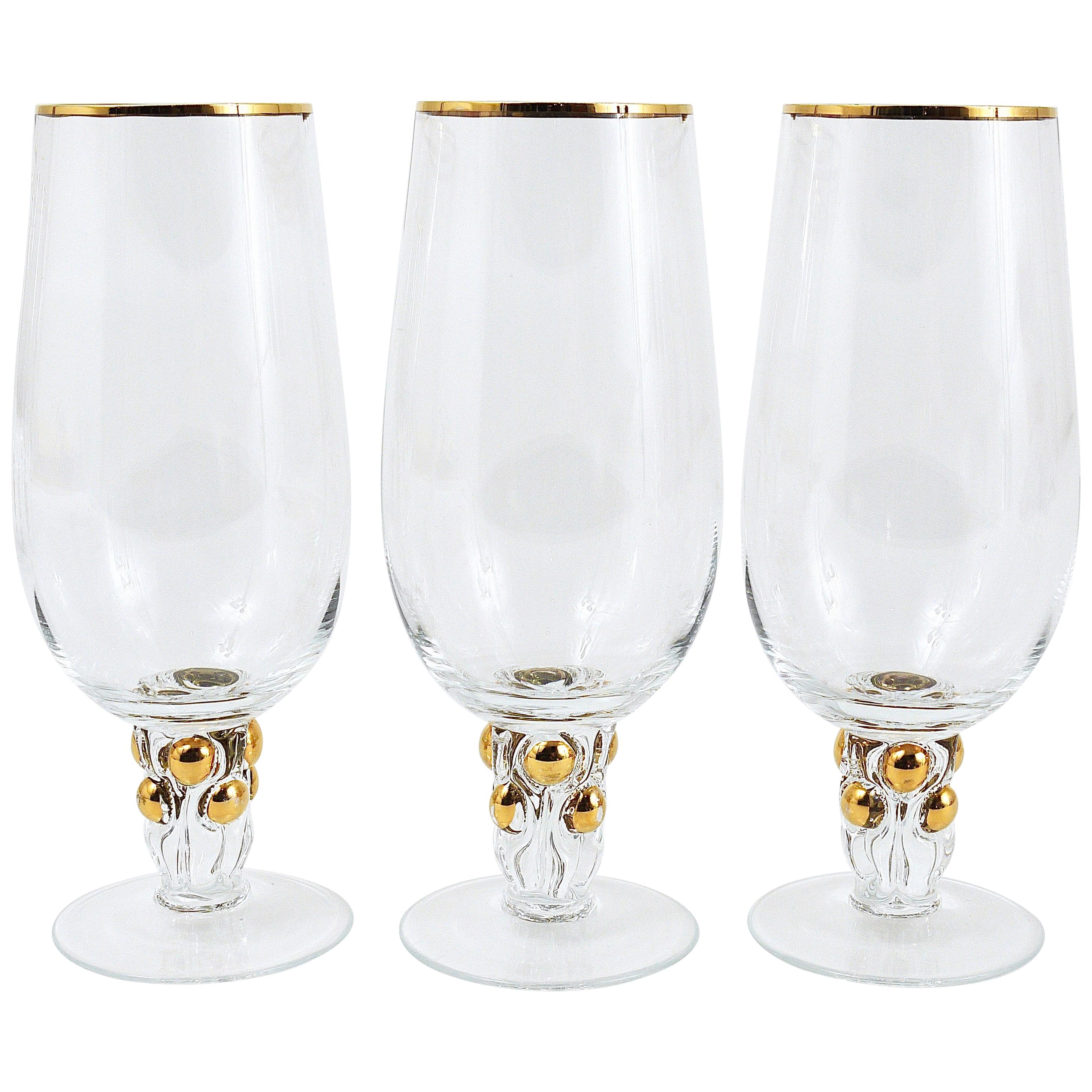 Six Beautiful Danish Lyngby Gold Drinking Glasses, 1960s