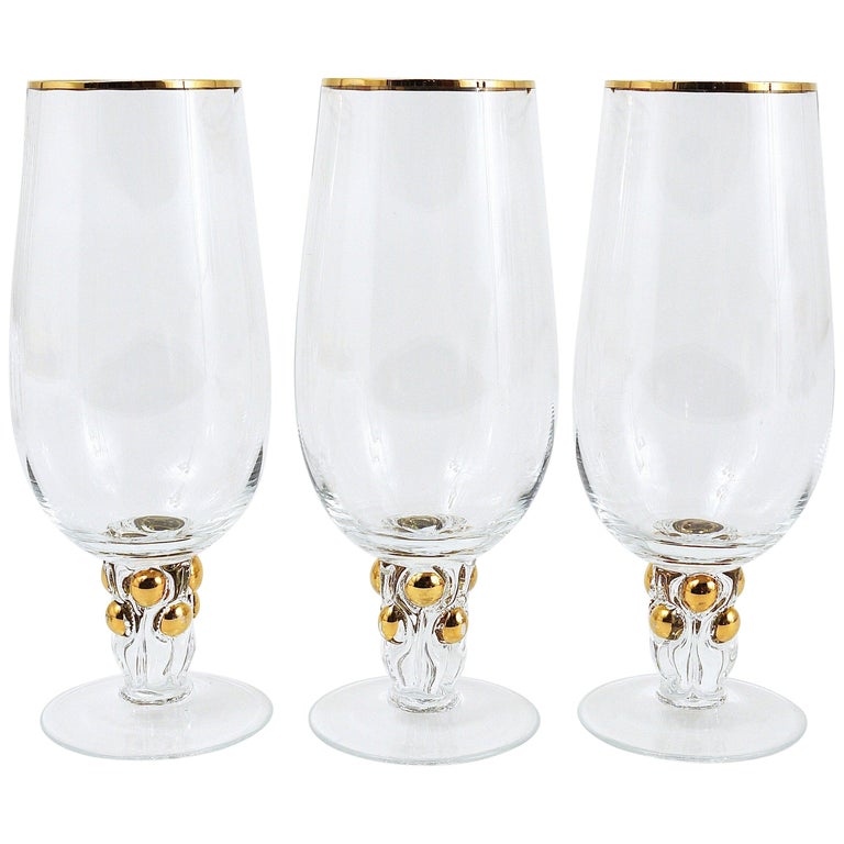 Six Beautiful Danish Lyngby Gold Drinking Glasses, 1960s For Sale at