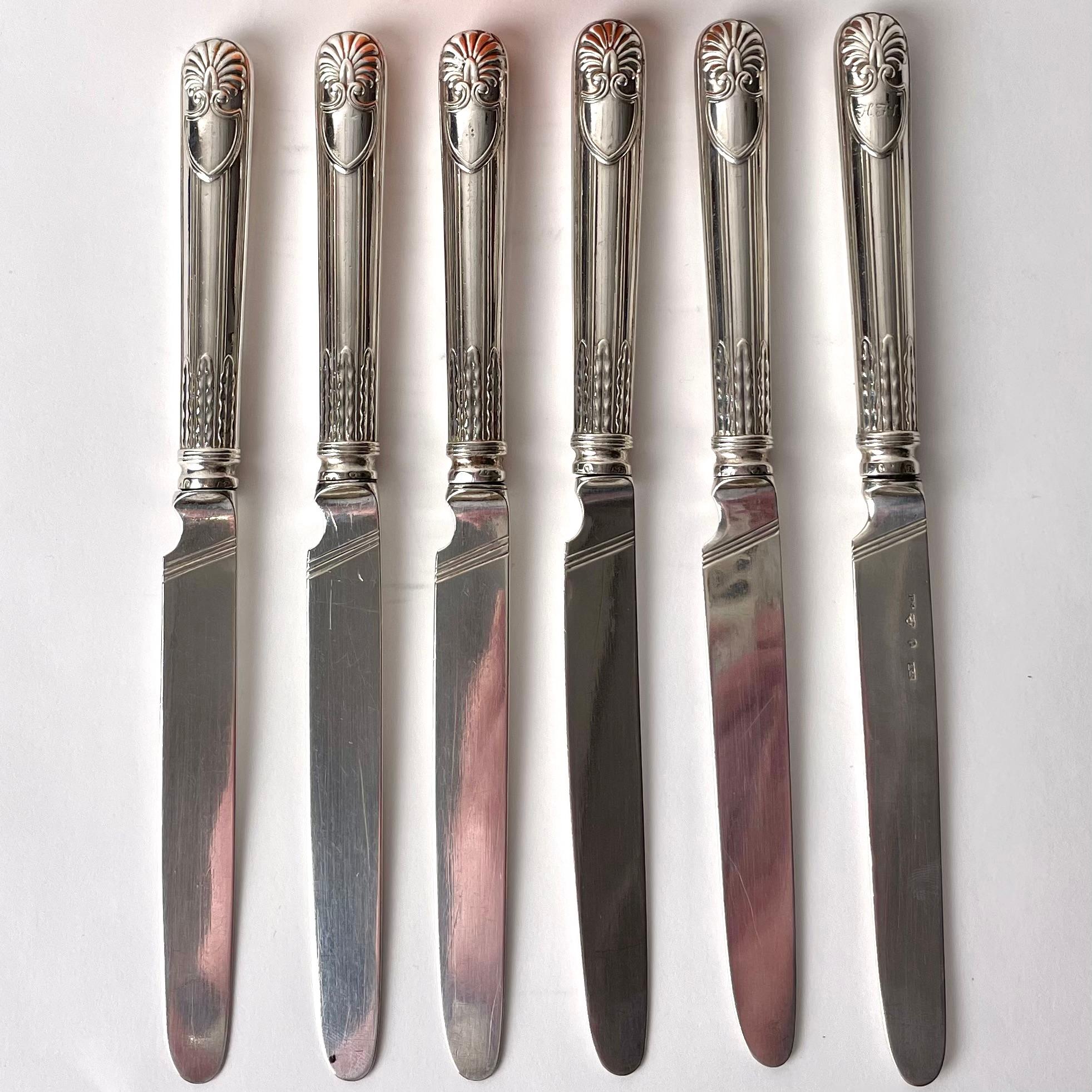 Mid-19th Century Six beautiful Fruit Knives in Silver by Adolf Zethelius, Stockholm from 1836 For Sale
