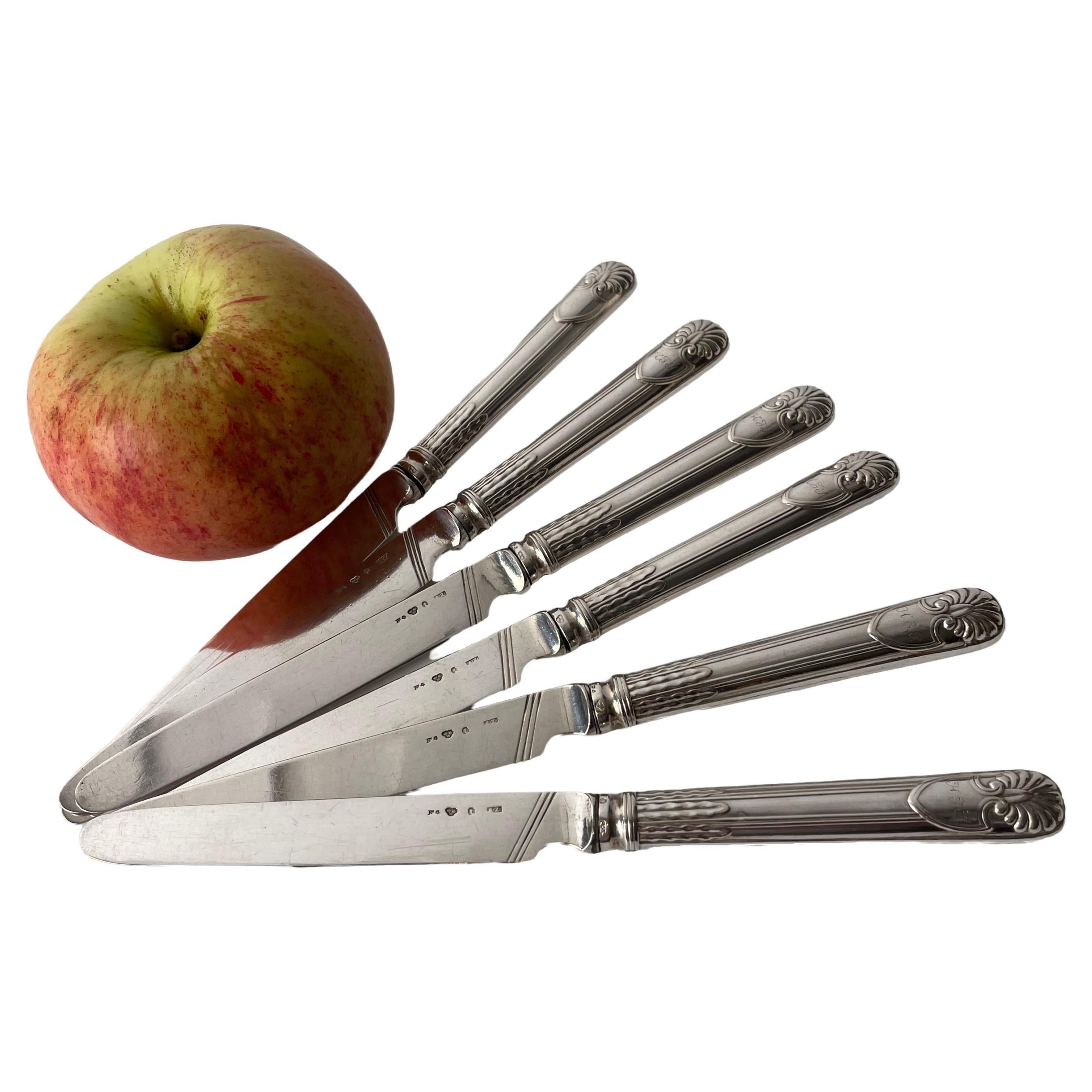 Six beautiful Fruit Knives in Silver by Adolf Zethelius, Stockholm from 1836 For Sale