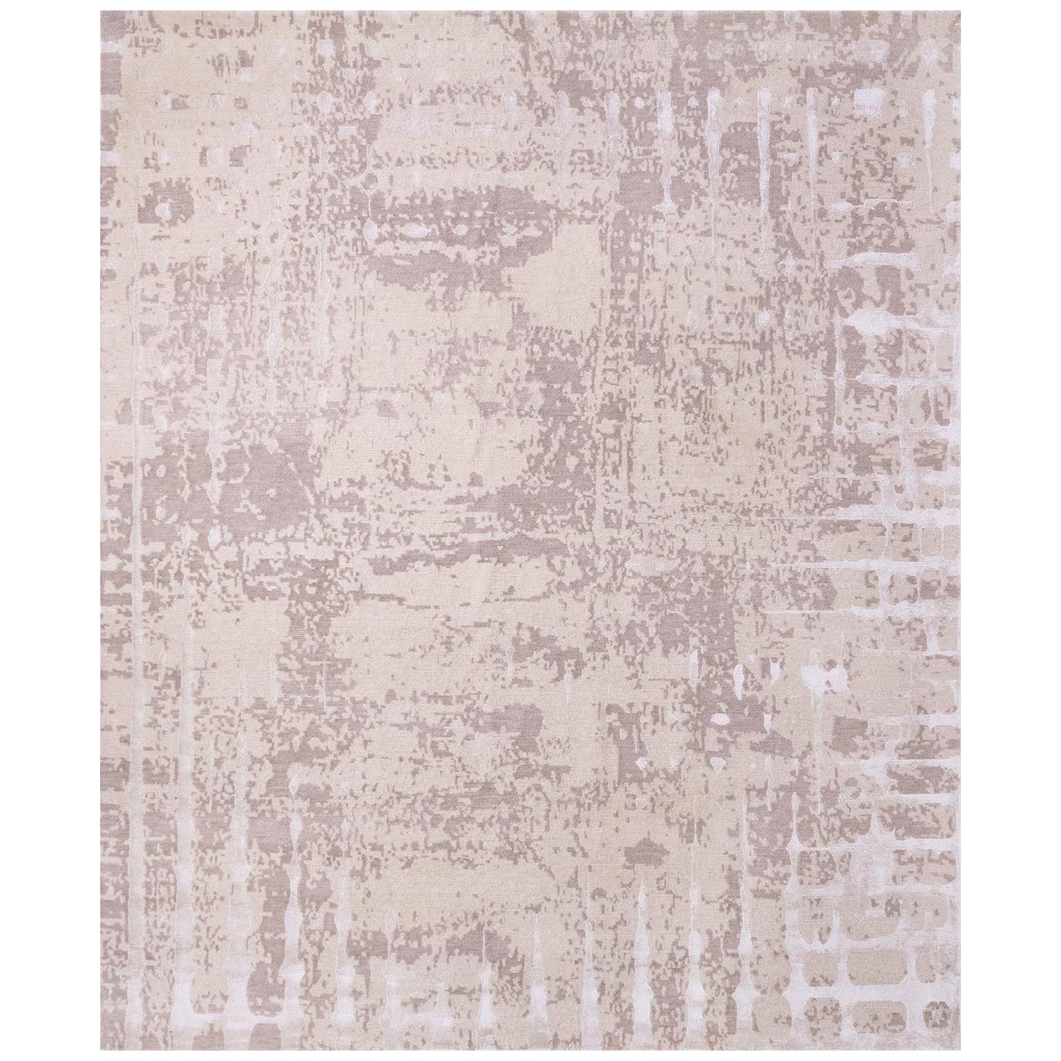 Six Beige - Contemporary Luxury Hand Knotted Wool Tencel Linen Allo Rug