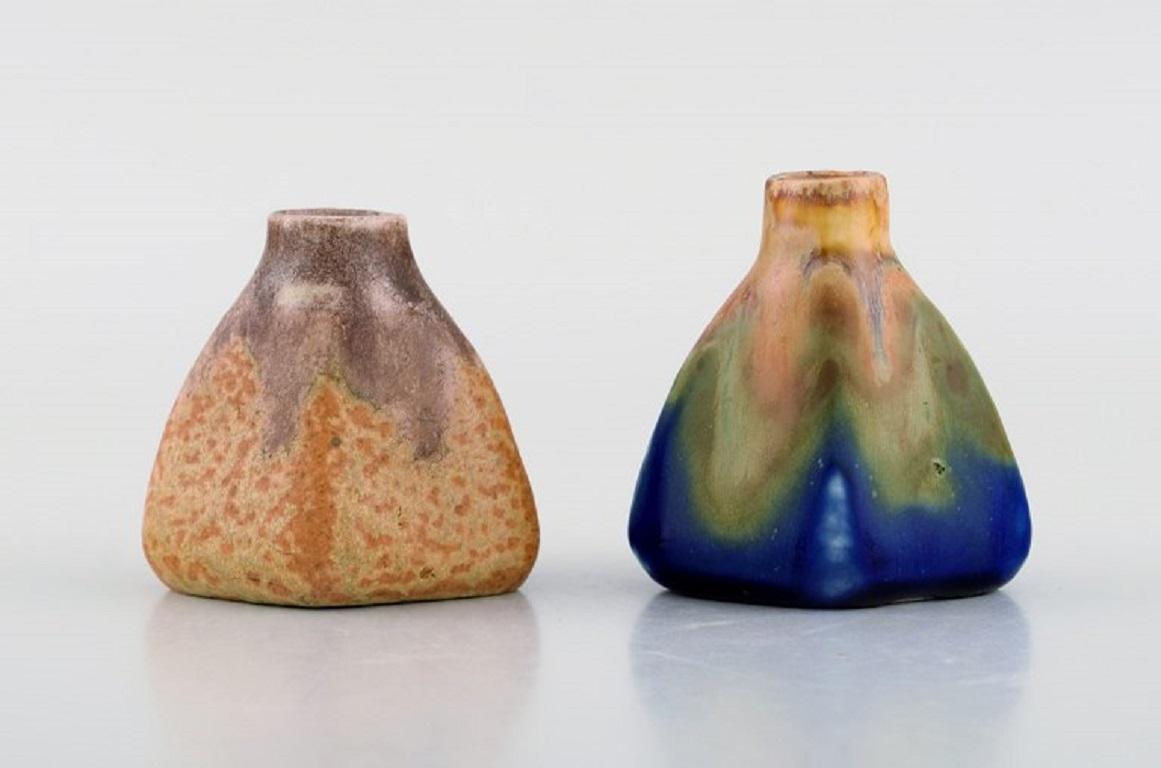 Mid-Century Modern Six Belgian Miniature Vases in Glazed Ceramics, Mid-20th C.