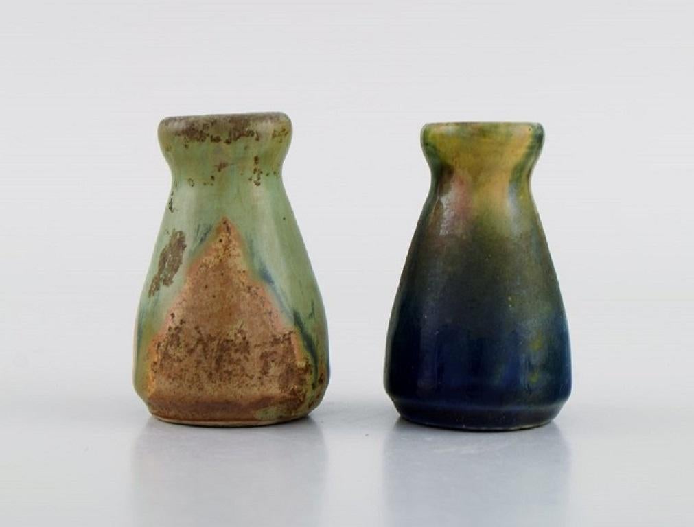 20th Century Six Belgian Miniature Vases in Glazed Ceramics, Mid-20th C.