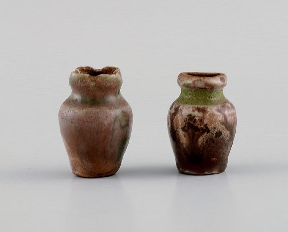 Mid-Century Modern Six Belgian Miniature Vases in Glazed Ceramics, Mid-20th Century For Sale