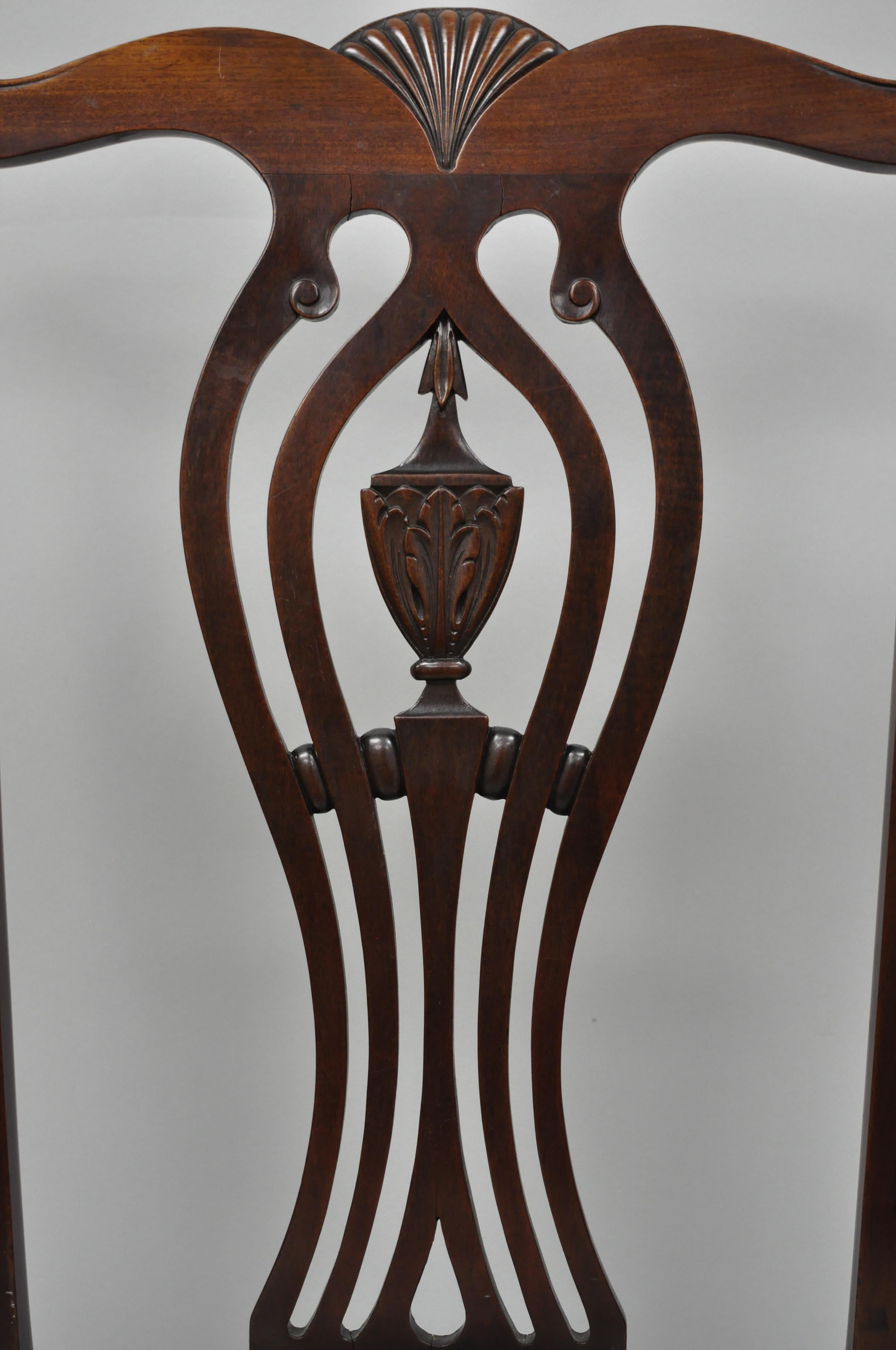 Six Bench Made Carved Mahogany Chippendale Style Ball and Claw Dining Chair Set For Sale 2