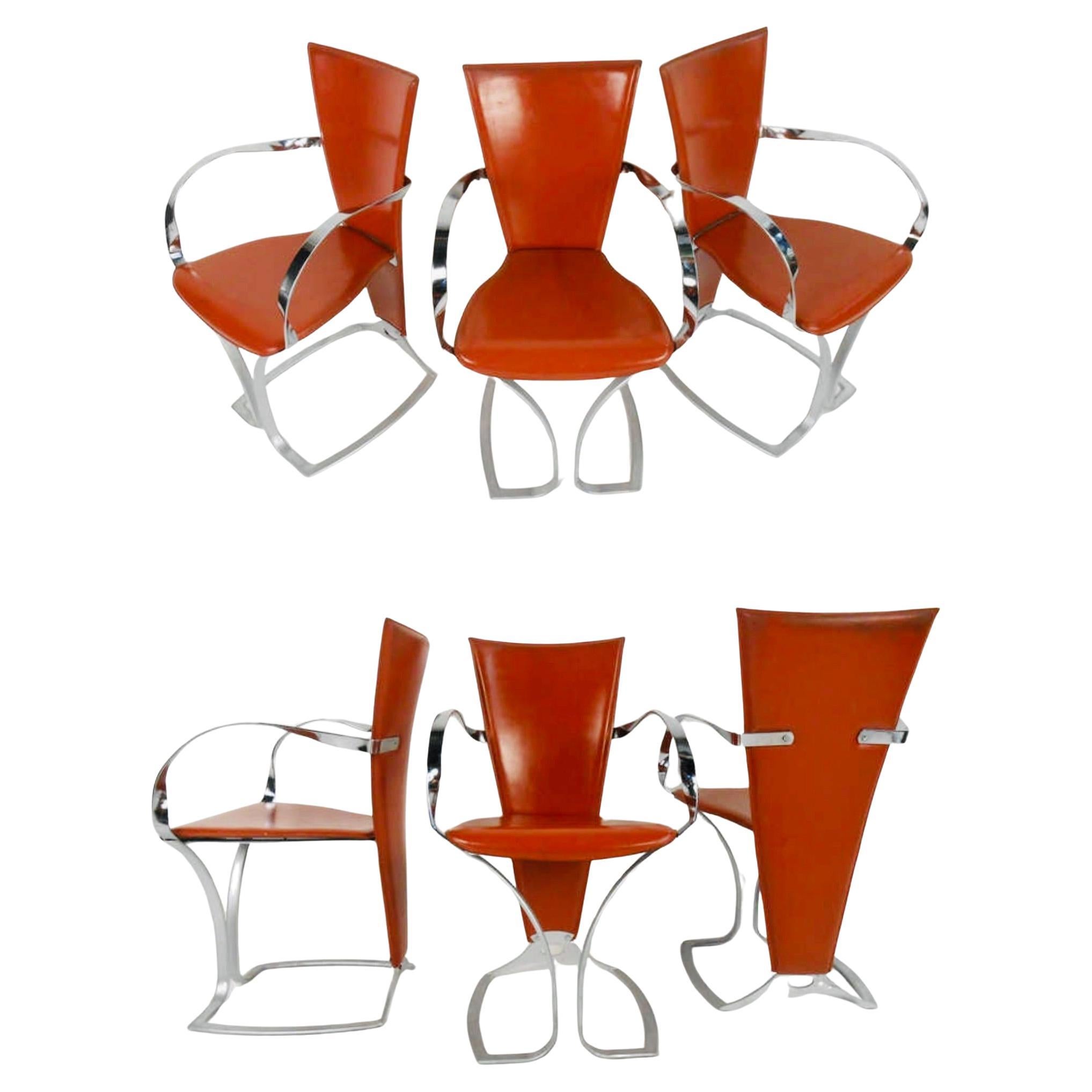 Six Bent Chrome Italian Dining Chairs