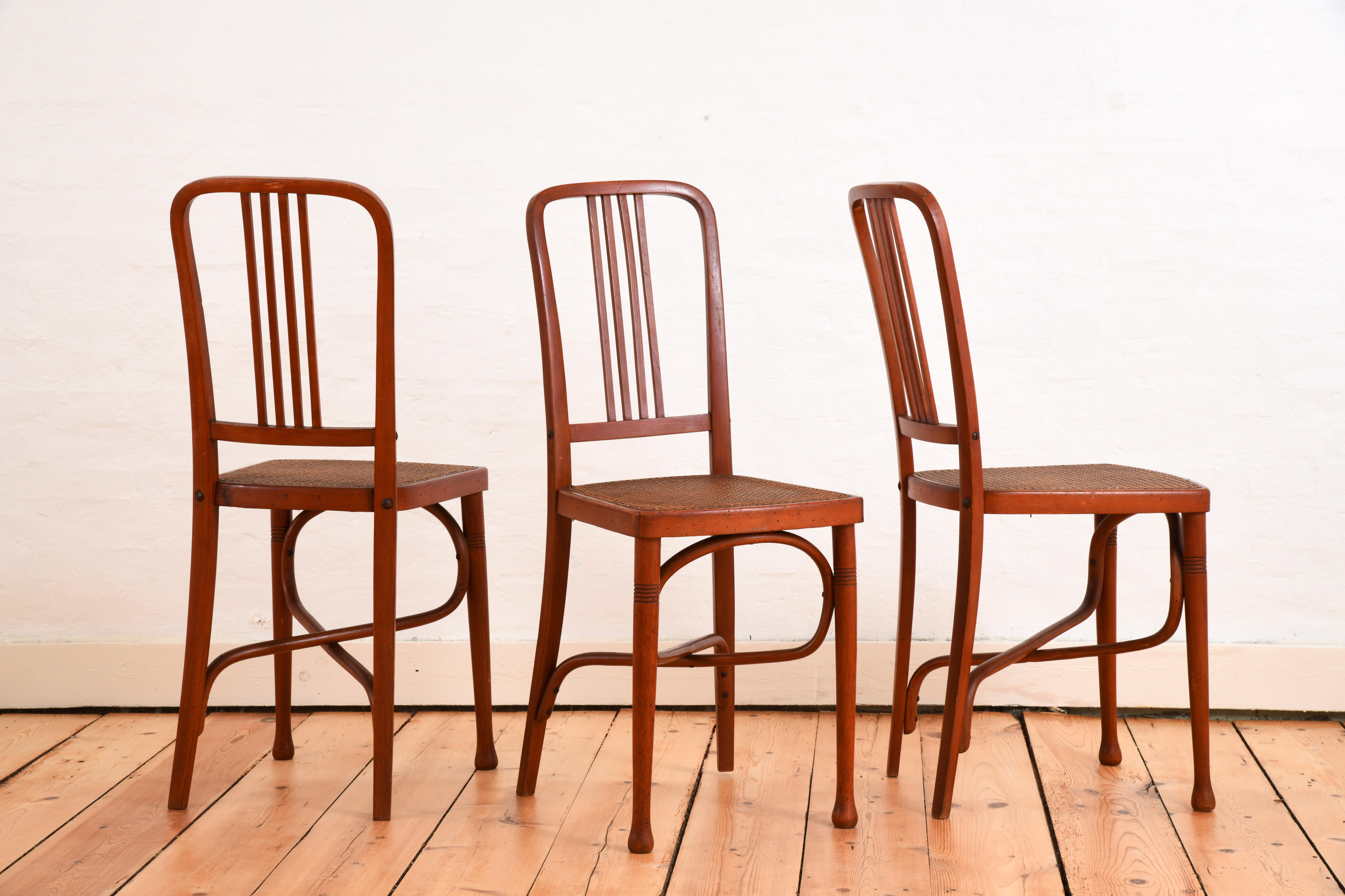 French Six bentwood chairs with cane seats early 20th century in the style of Thonet For Sale