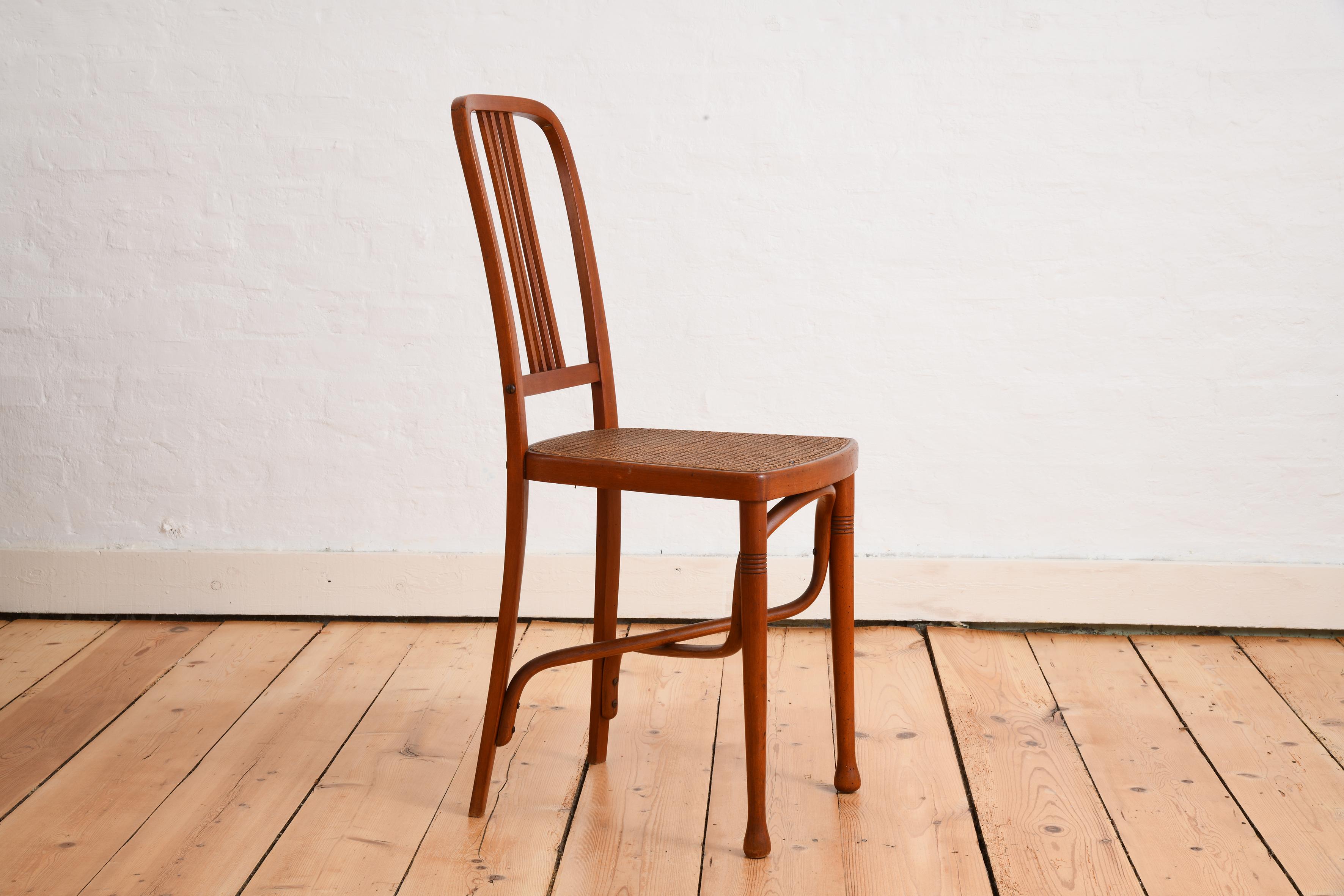 Beech Six bentwood chairs with cane seats early 20th century in the style of Thonet For Sale