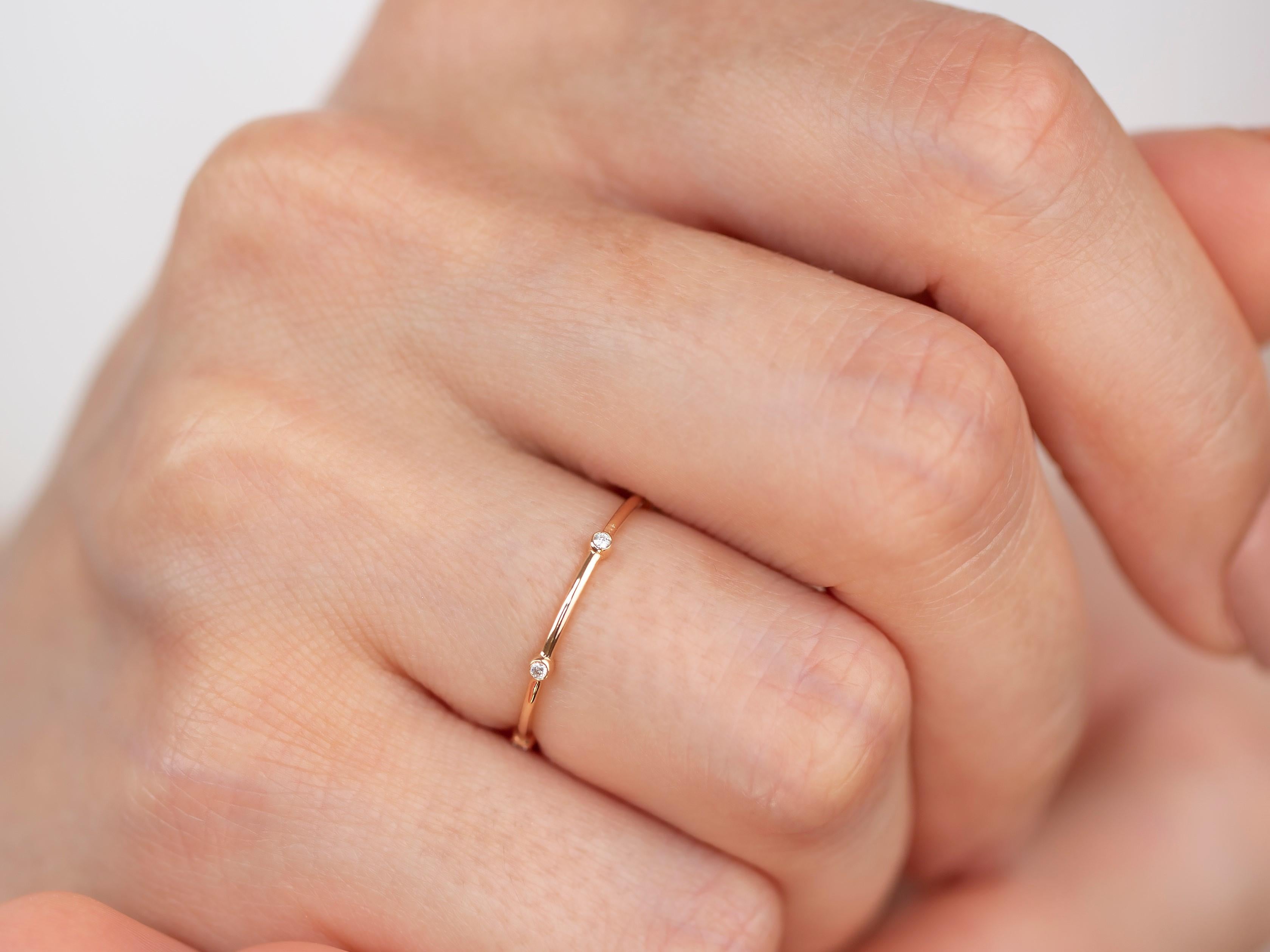 For Sale:  Six Bezel Diamond Ring, 14K Solid Gold Dainty Ring, Stackable Ring, Minimalist 2