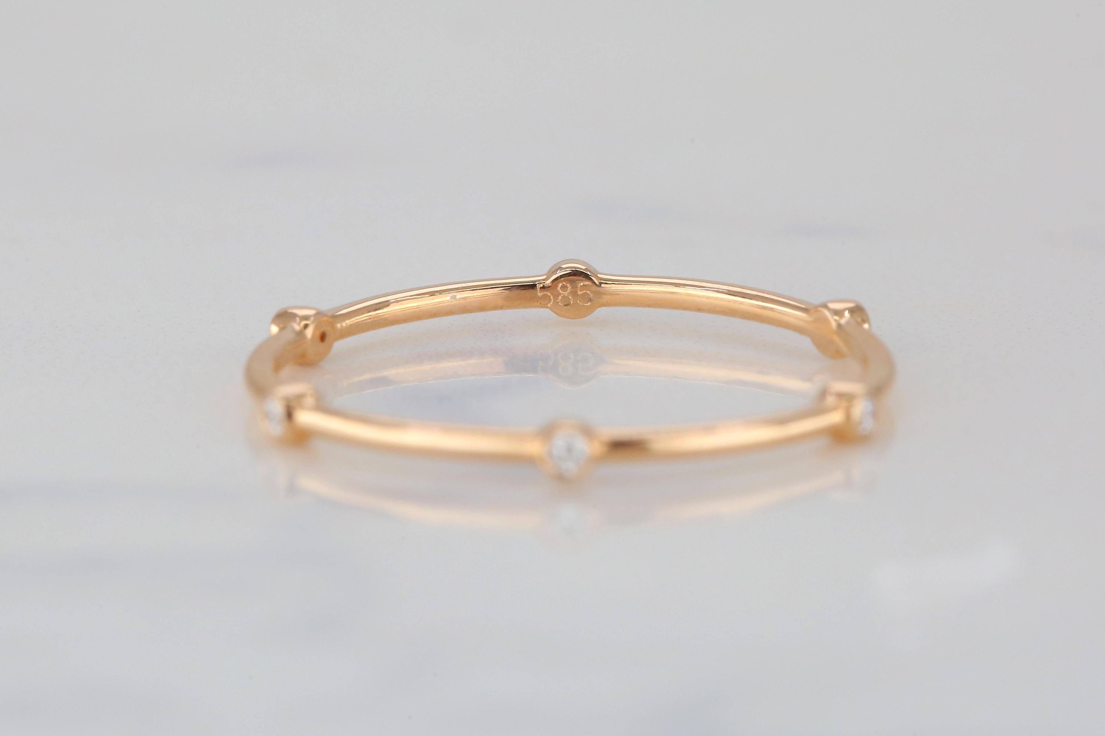 For Sale:  Six Bezel Diamond Ring, 14K Solid Gold Dainty Ring, Stackable Ring, Minimalist 4