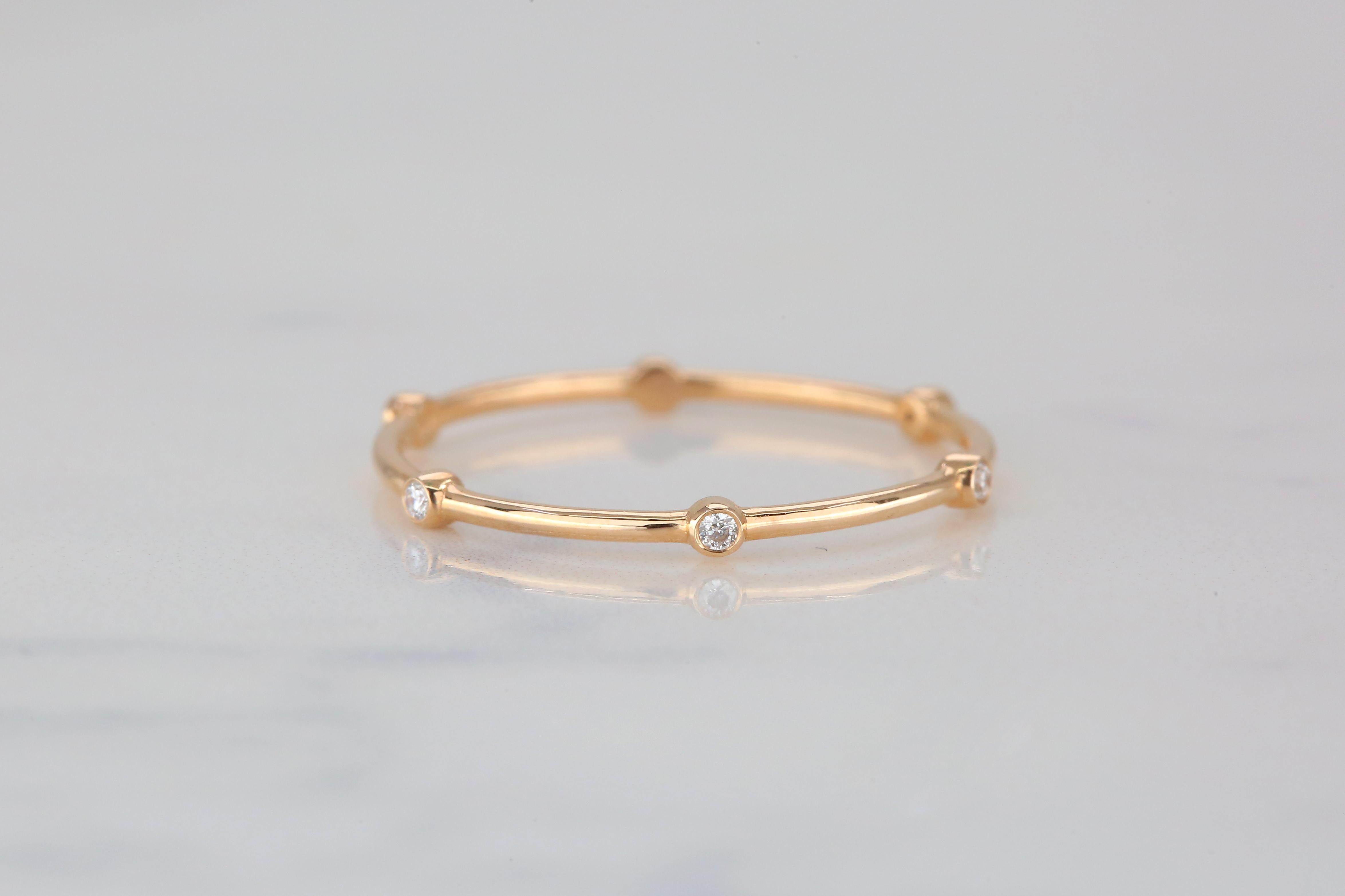 For Sale:  Six Bezel Diamond Ring, 14K Solid Gold Dainty Ring, Stackable Ring, Minimalist 6