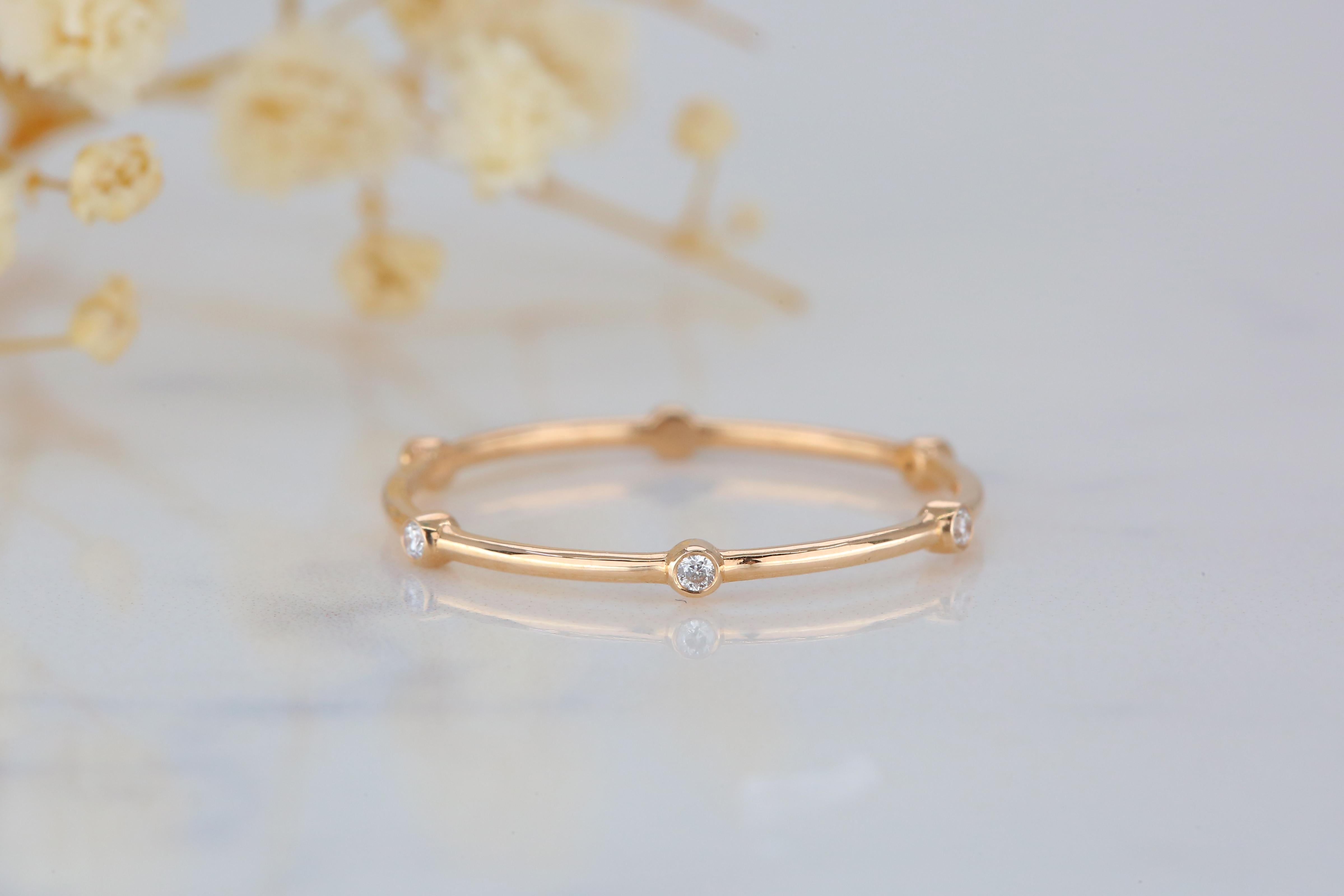 Six Bezel Diamond Ring, 14K Solid Gold Dainty Ring, Stackable Ring, Minimalist 7