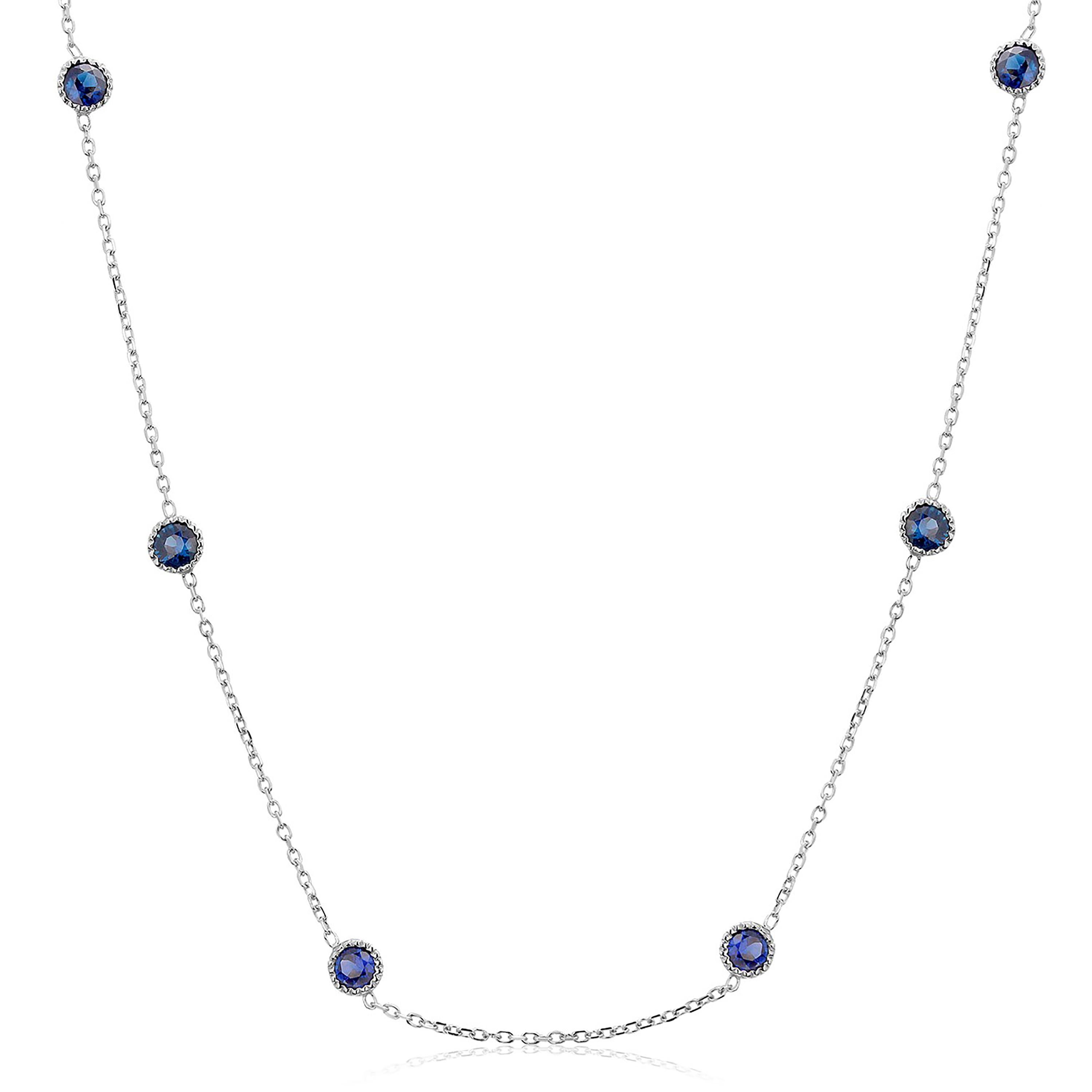 Women's or Men's Six Bezel-Set Round Sapphire White Gold Necklace Weighing 1.05 Carat