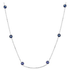 Six Bezel-Set Round Sapphire White Gold Necklace Weighing 1.05 Carat