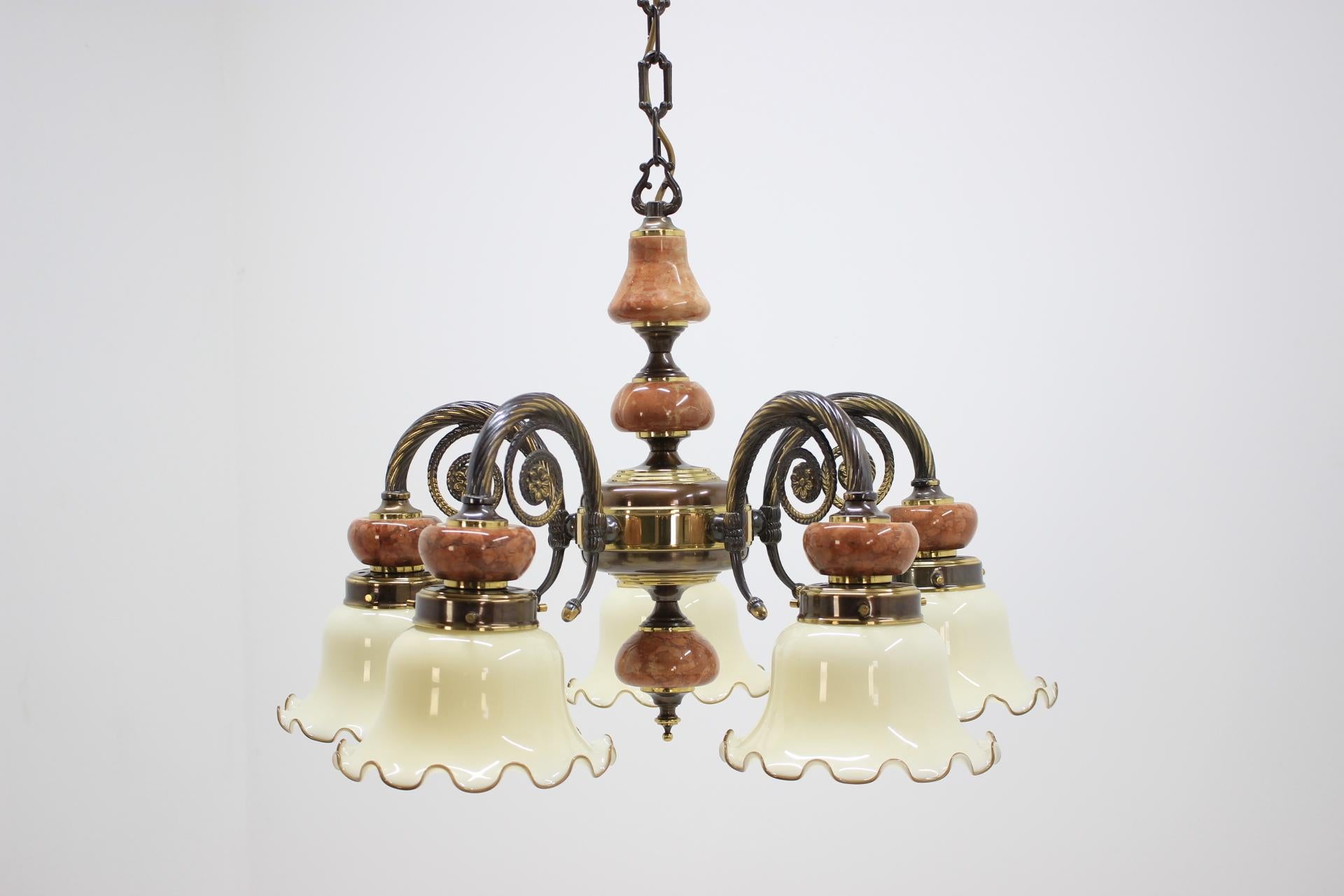 Five Big Brass and Marble Chandeliers, Germany 1980s For Sale 3