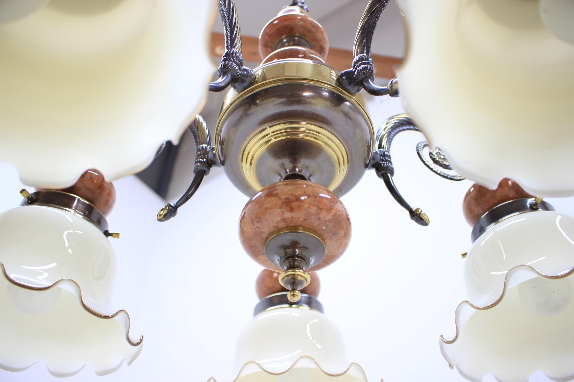 Five Big Brass and Marble Chandeliers, Germany 1980s For Sale 2