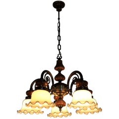 Five Big Brass and Marble Chandeliers, Germany 1980s