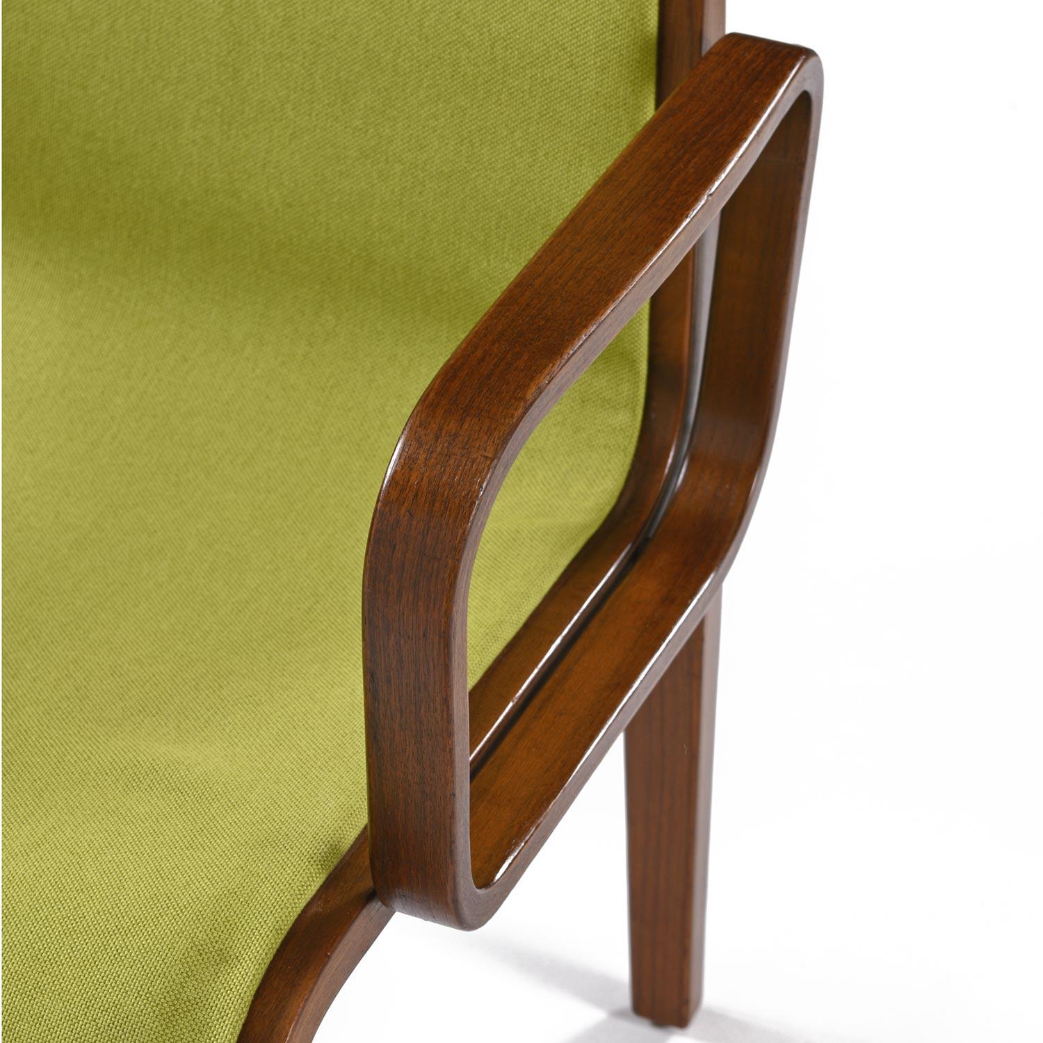 20th Century Six Bill Stephens for Knoll 1305-U Lime Green Bentwood Teak Armchairs