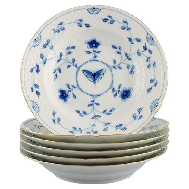 Seis platos hondos Bing & Grøndahl Mariposa de porcelana pintada a mano