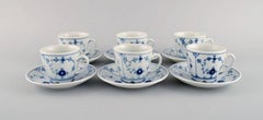Six Bing & Grondahl Blue Fluted Hotel Coffee Cups with Saucers