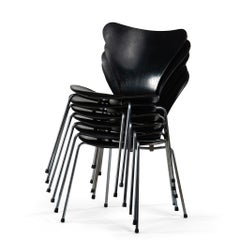 Six Black Arne Jacobsen Dining chairs Mod. 3107 for Fritz Hansen Denmark 1964