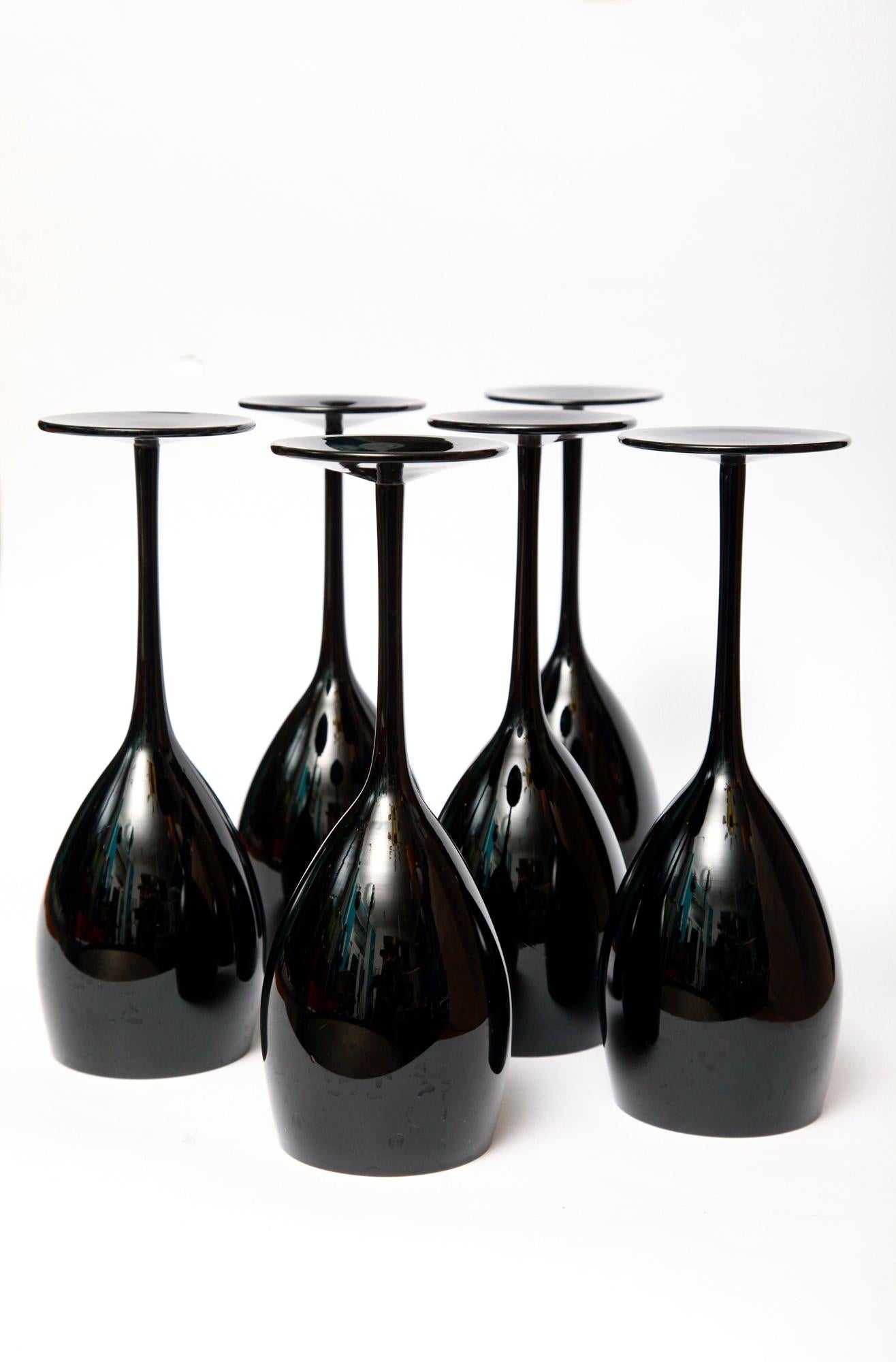 Six Black Elegant Glasses by Zbigniew Horbowy, Poland, 1970s 3
