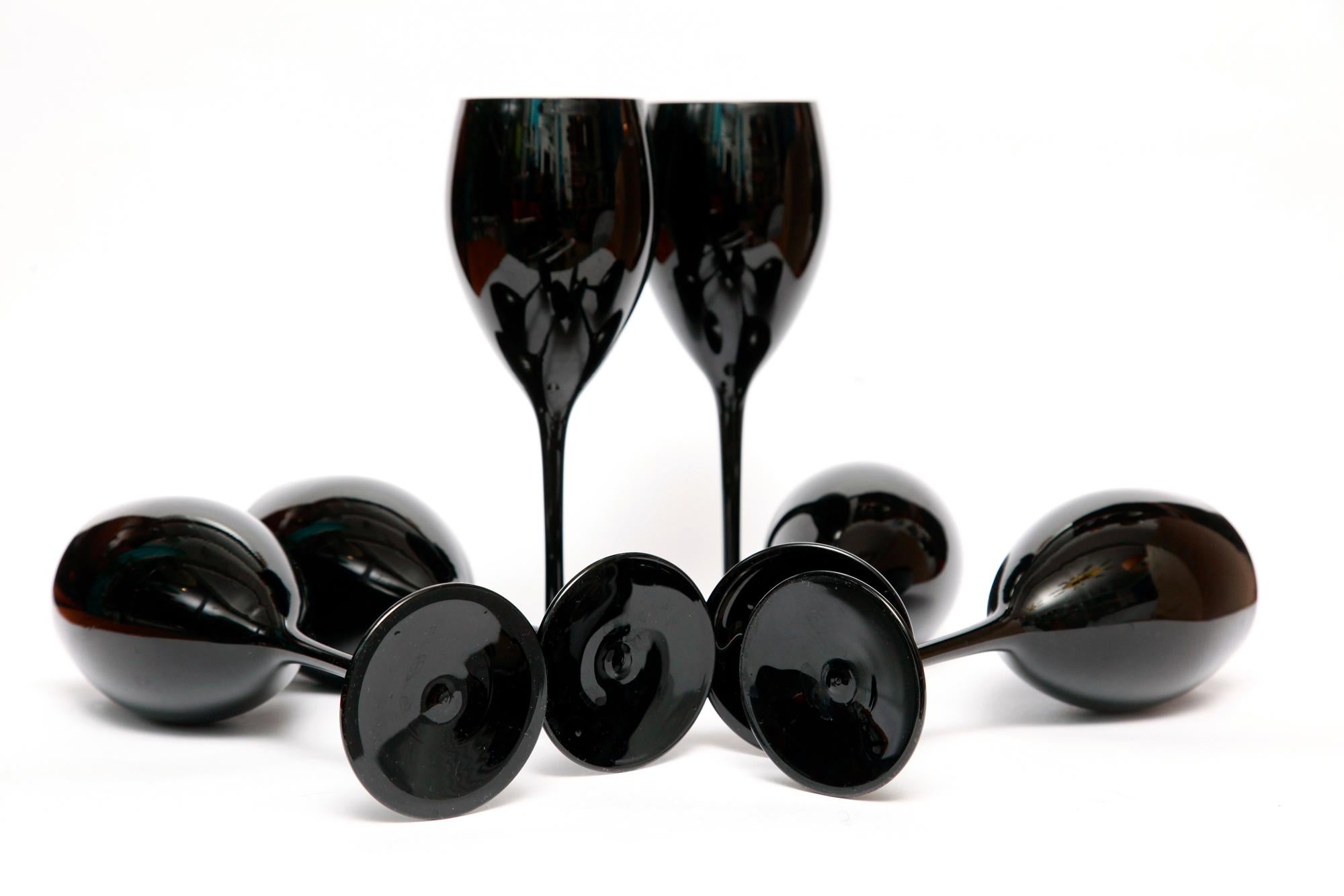 Six Black Elegant Glasses by Zbigniew Horbowy, Poland, 1970s 4