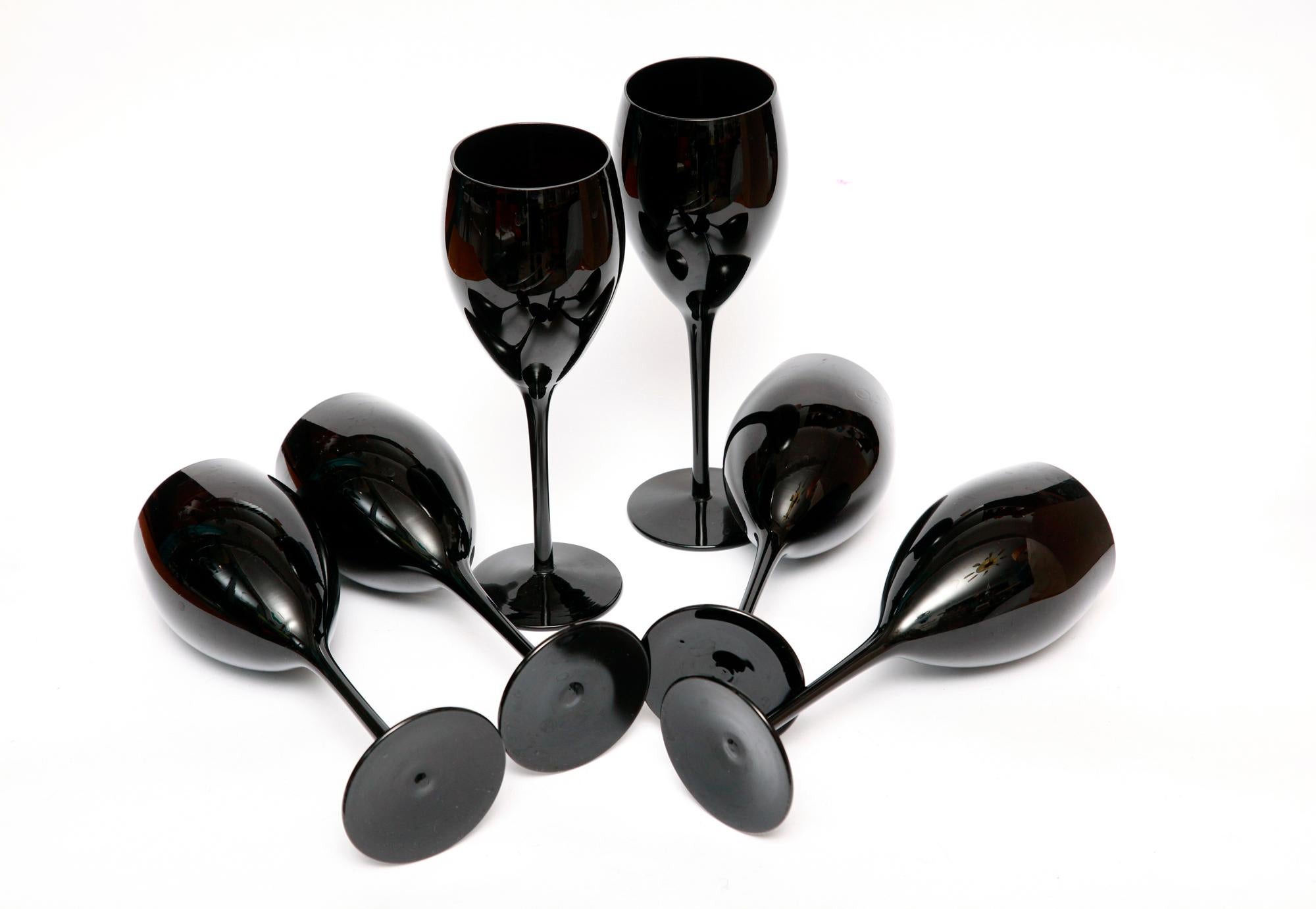 Six Black Elegant Glasses by Zbigniew Horbowy, Poland, 1970s 5