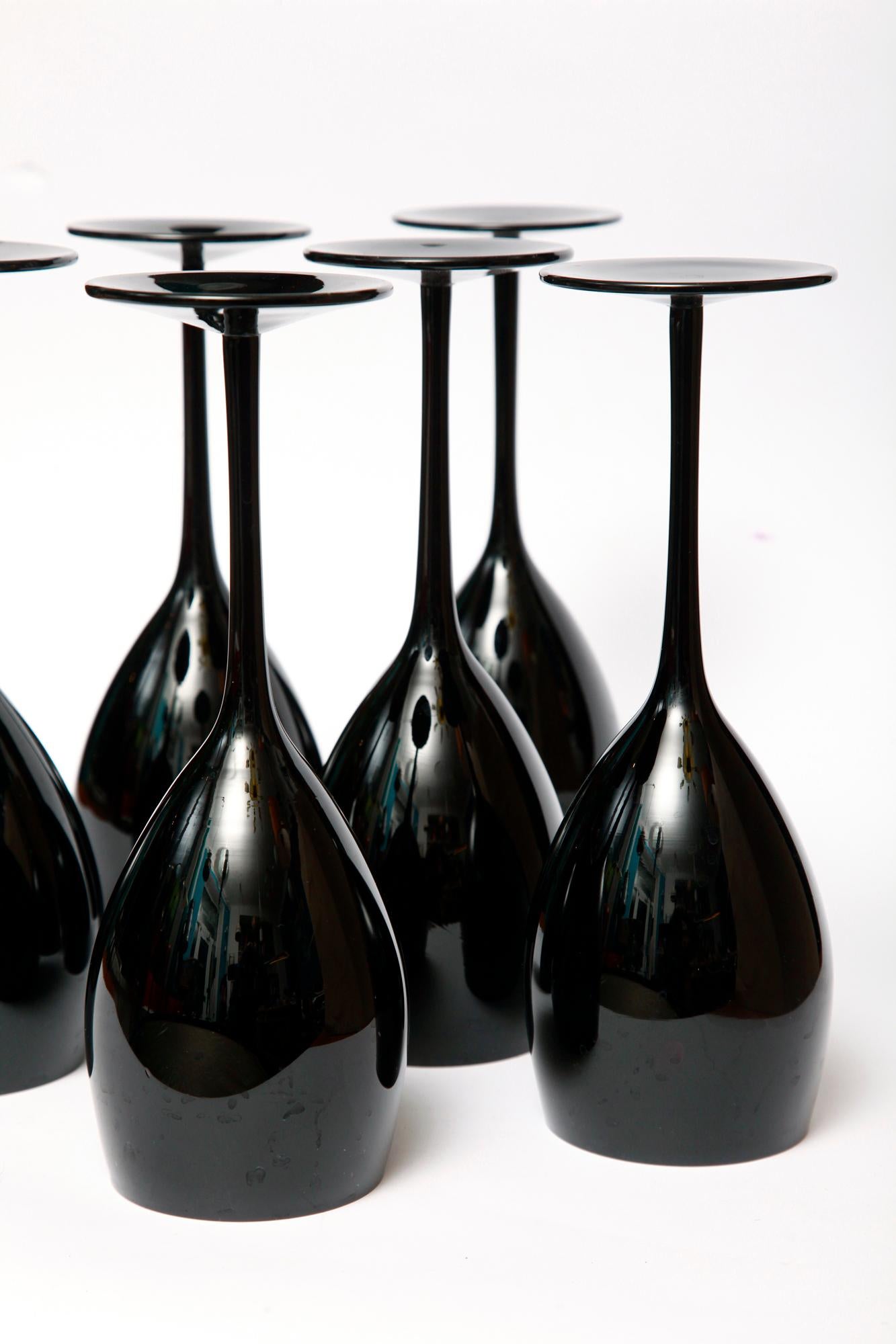 Hand-Carved Six Black Elegant Glasses by Zbigniew Horbowy, Poland, 1970s