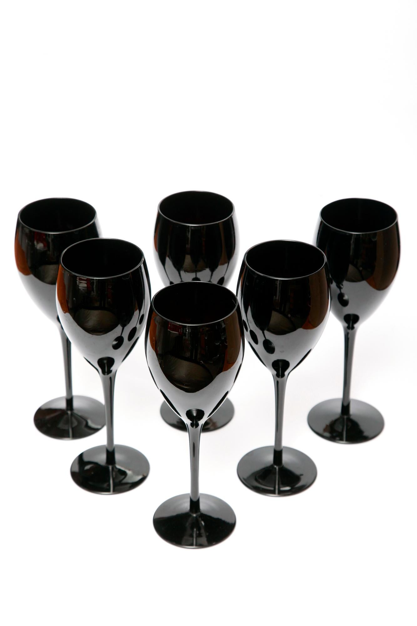 Six Black Elegant Glasses by Zbigniew Horbowy, Poland, 1970s In Excellent Condition In Warsaw, PL