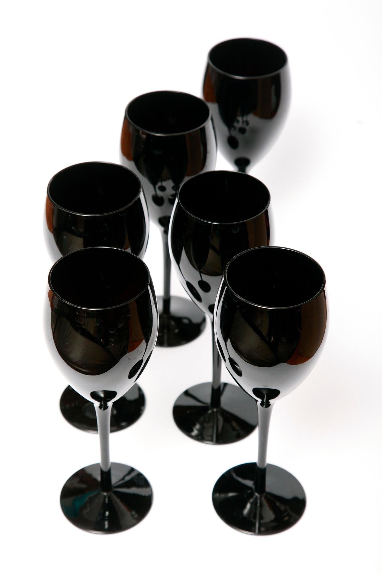 Late 20th Century Six Black Elegant Glasses by Zbigniew Horbowy, Poland, 1970s