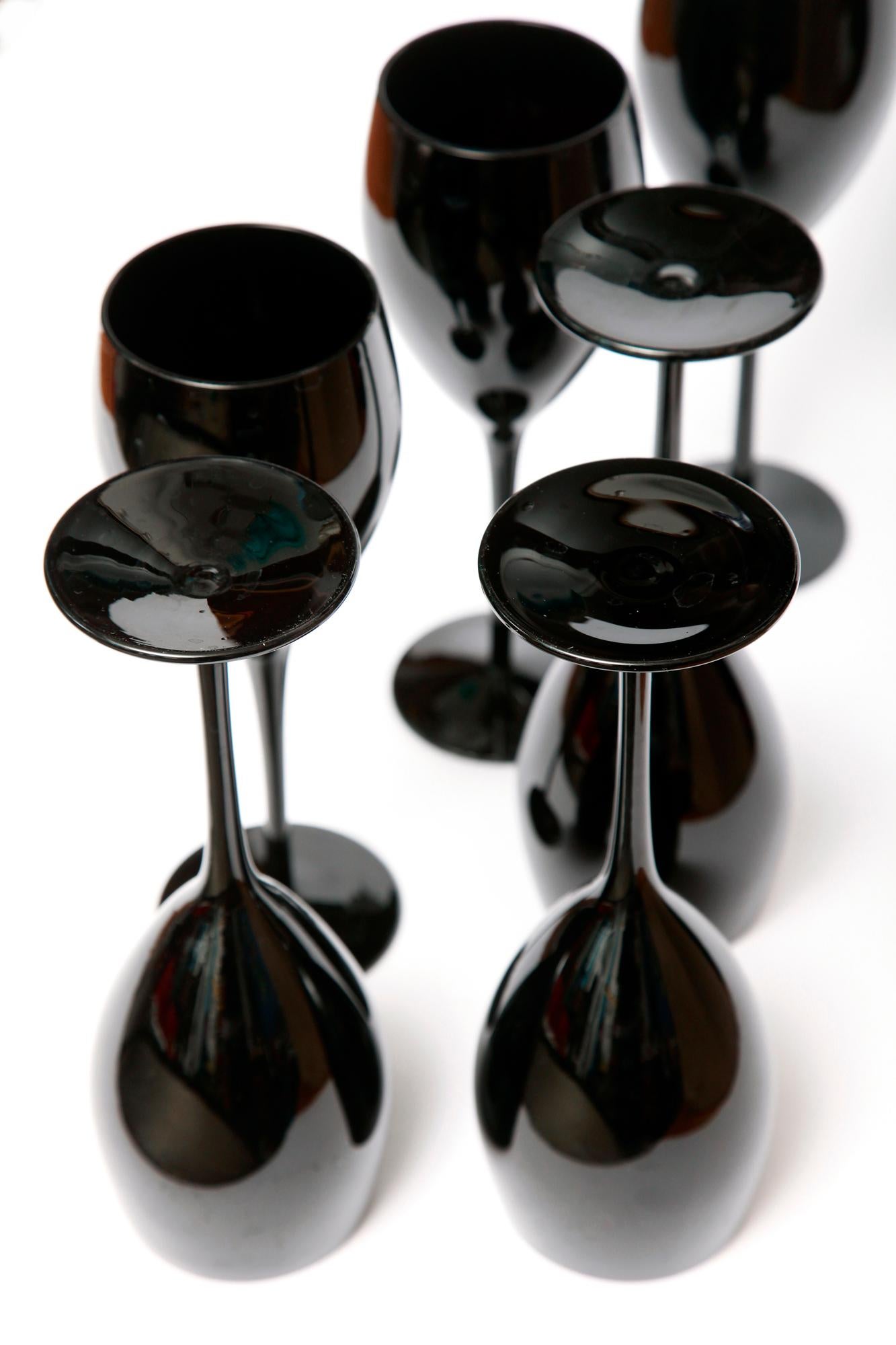 Six Black Elegant Glasses by Zbigniew Horbowy, Poland, 1970s 1