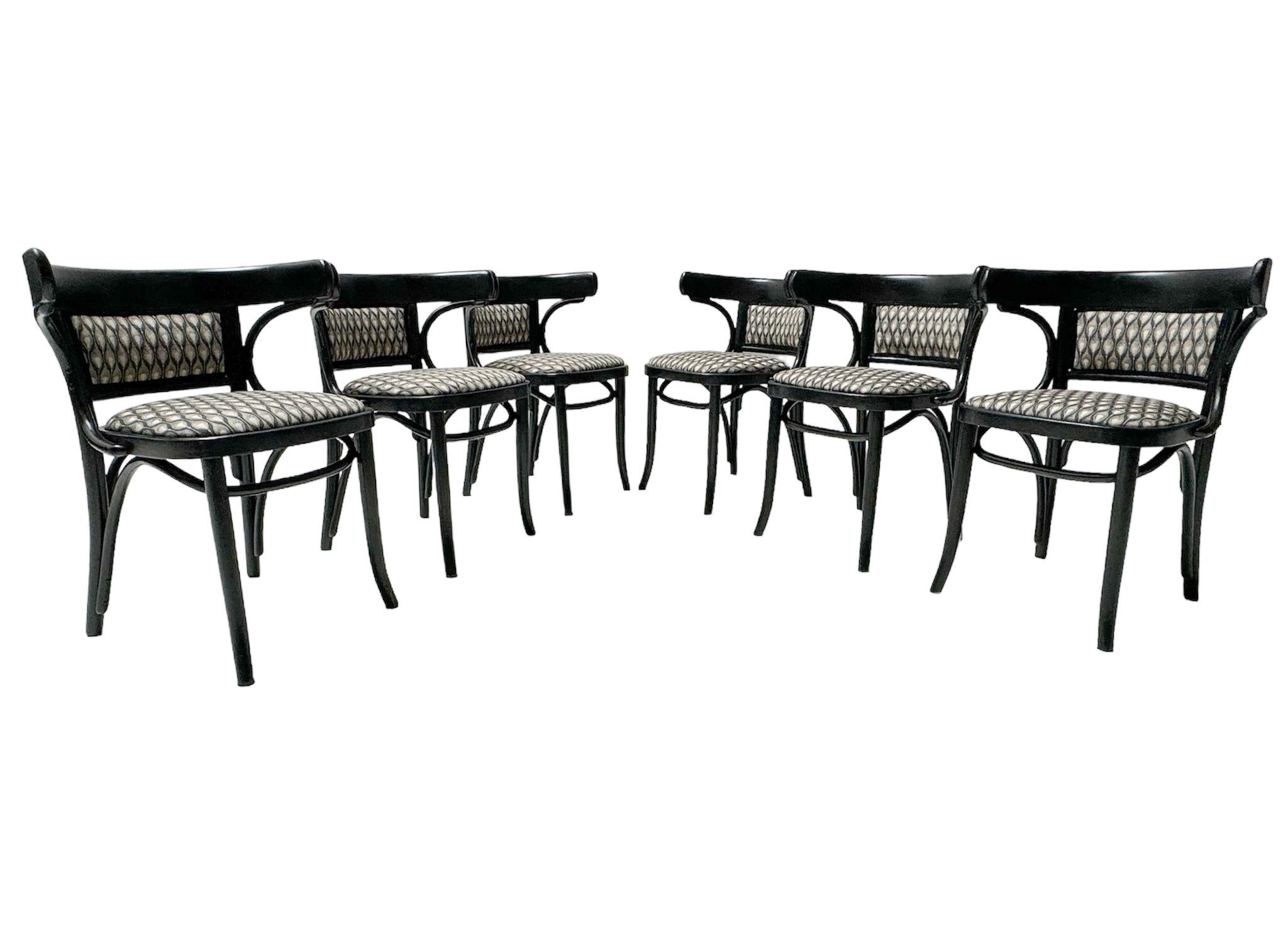 Austrian Six Black Lacquered Vienna Secession Armchairs by Thonet, 1920s For Sale