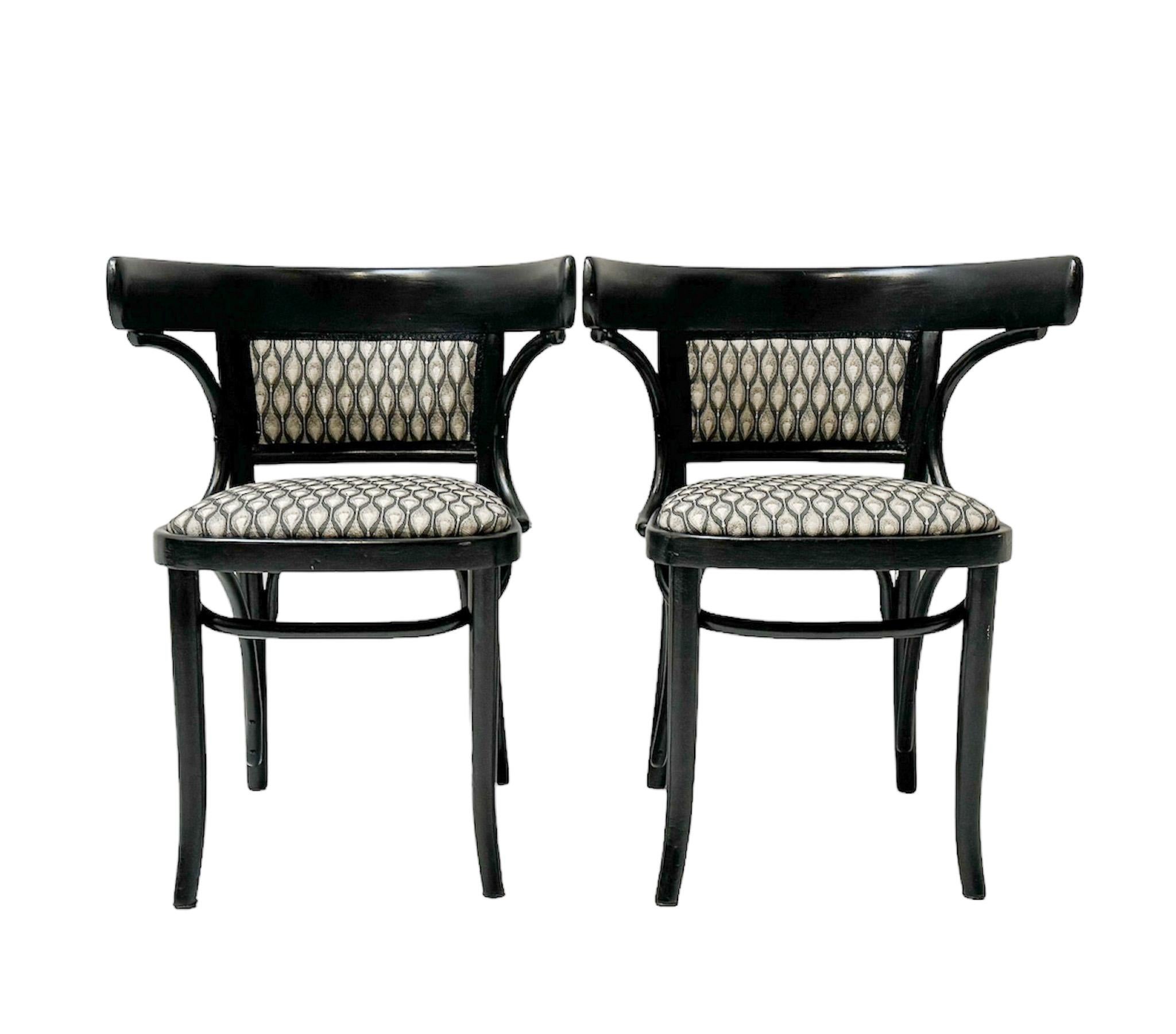 Fabric Six Black Lacquered Vienna Secession Armchairs by Thonet, 1920s For Sale