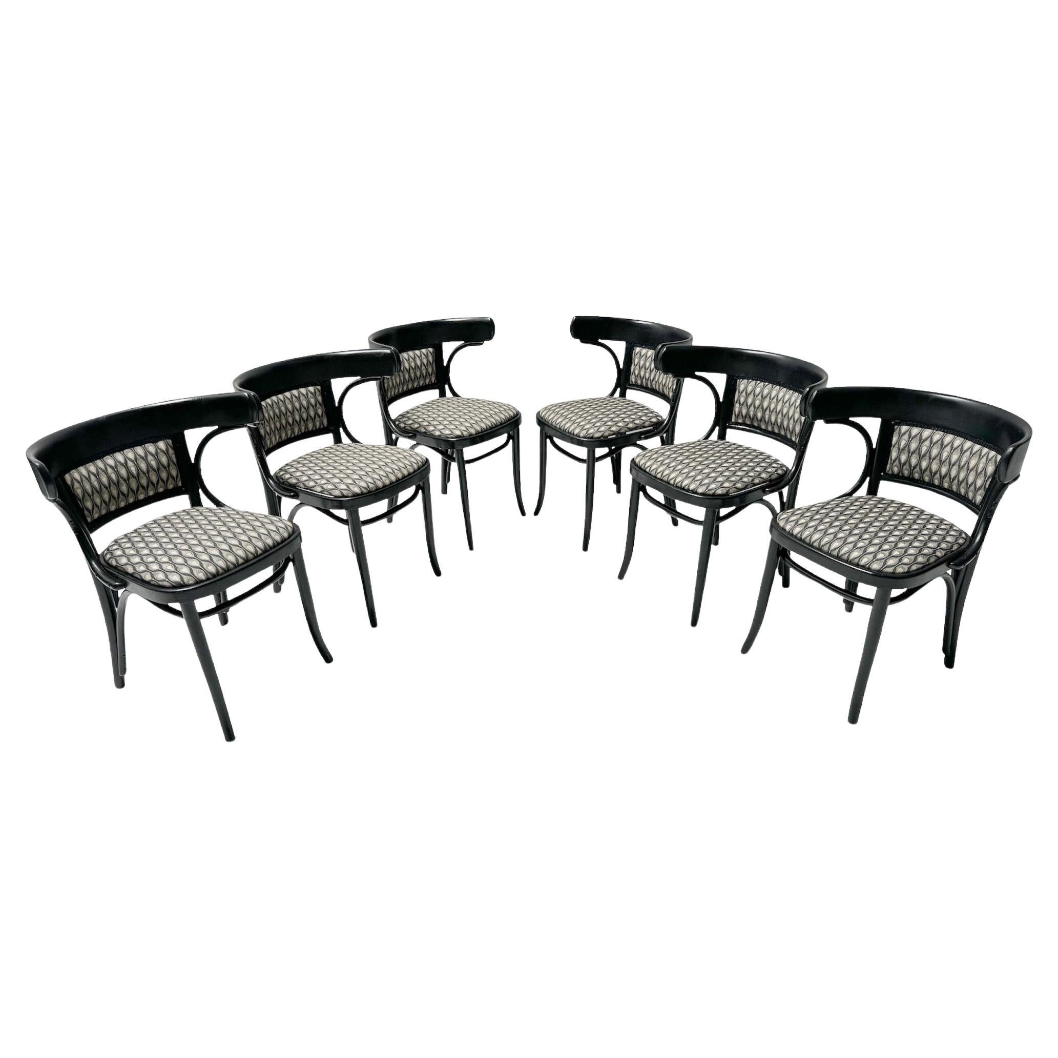 Six Black Lacquered Vienna Secession Armchairs by Thonet, 1920s For