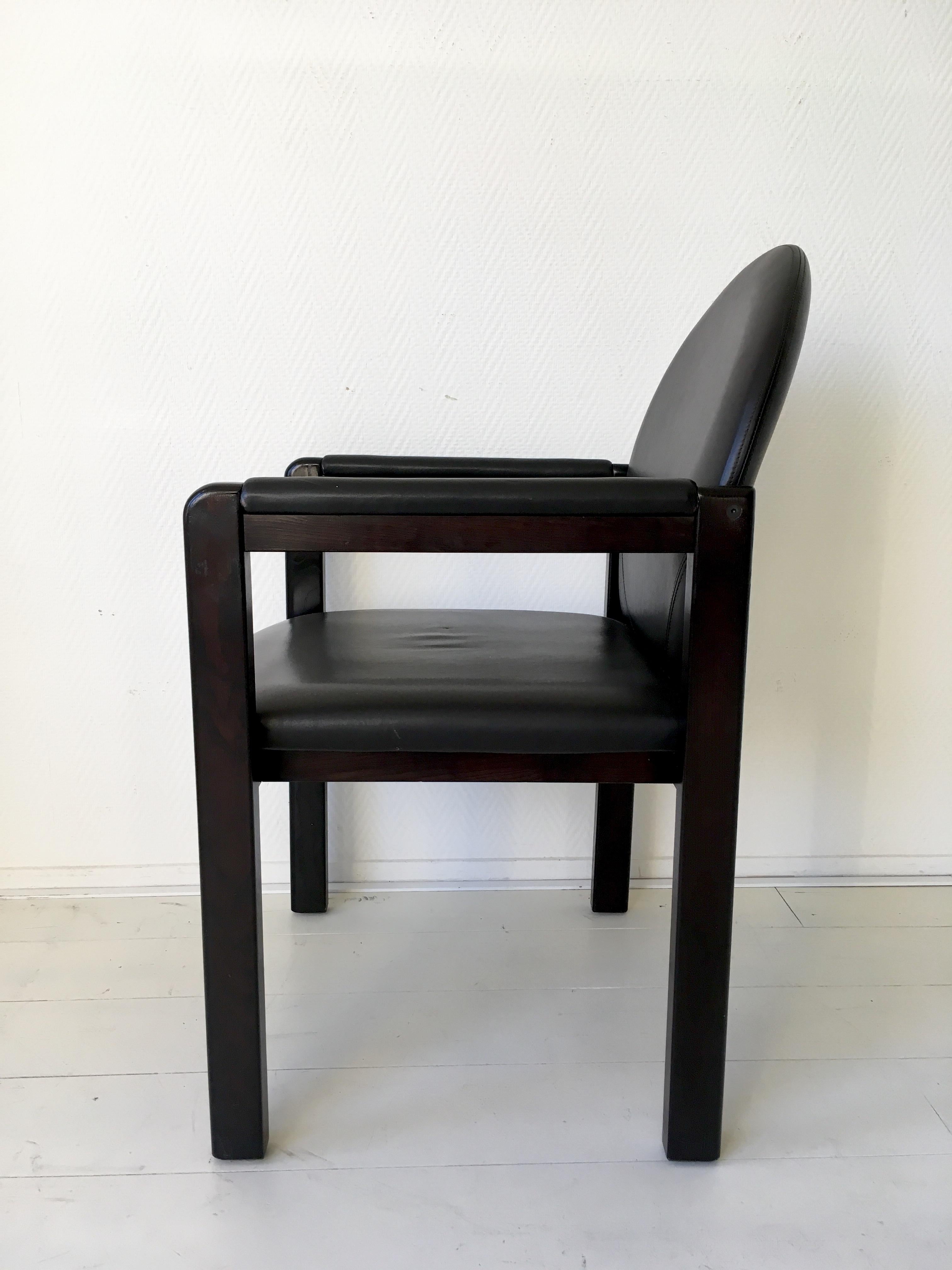 Six Black Leather and Wood Armchairs by Bulo For Sale 7