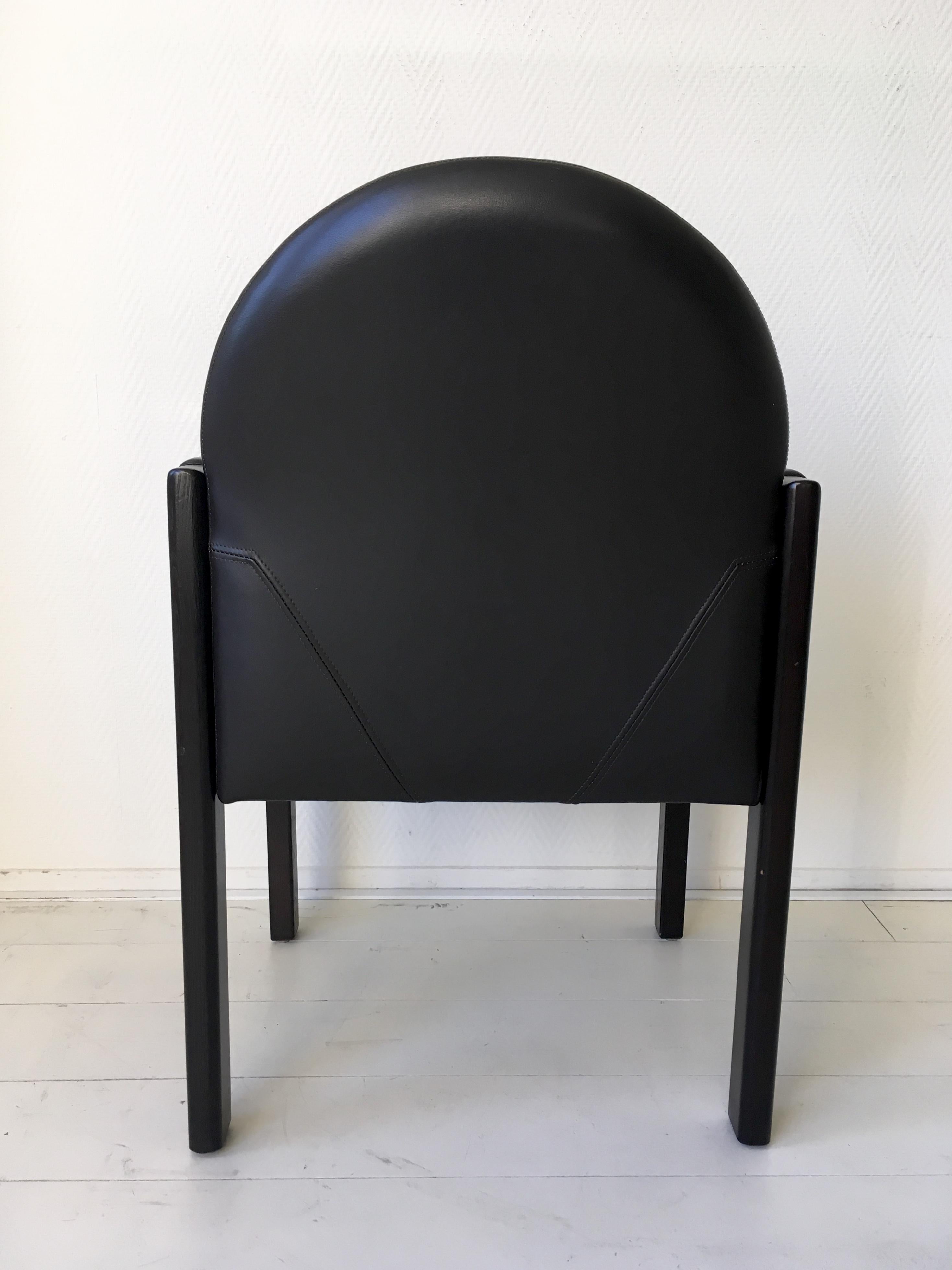 Six Black Leather and Wood Armchairs by Bulo For Sale 8