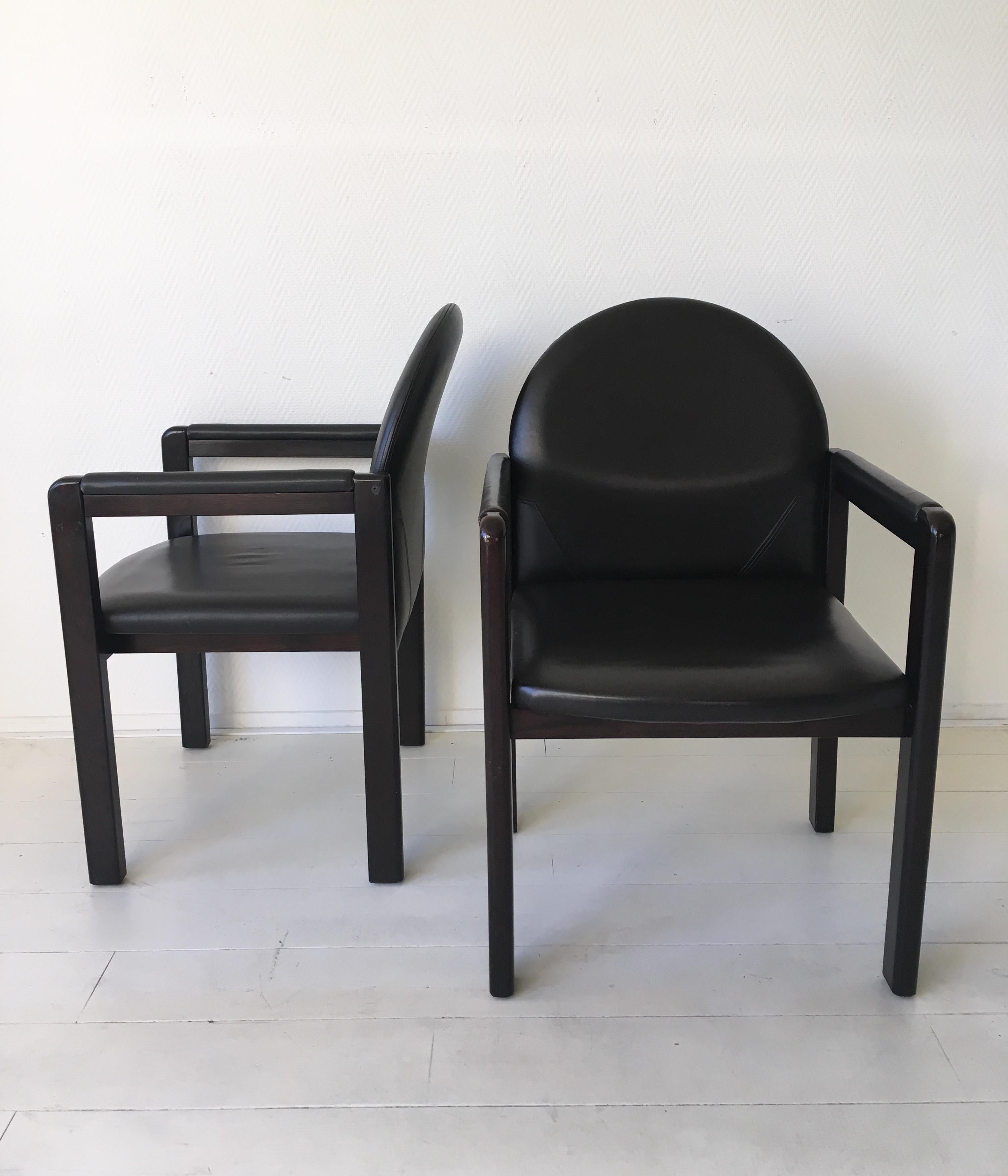 Six Black Leather and Wood Armchairs by Bulo For Sale 1