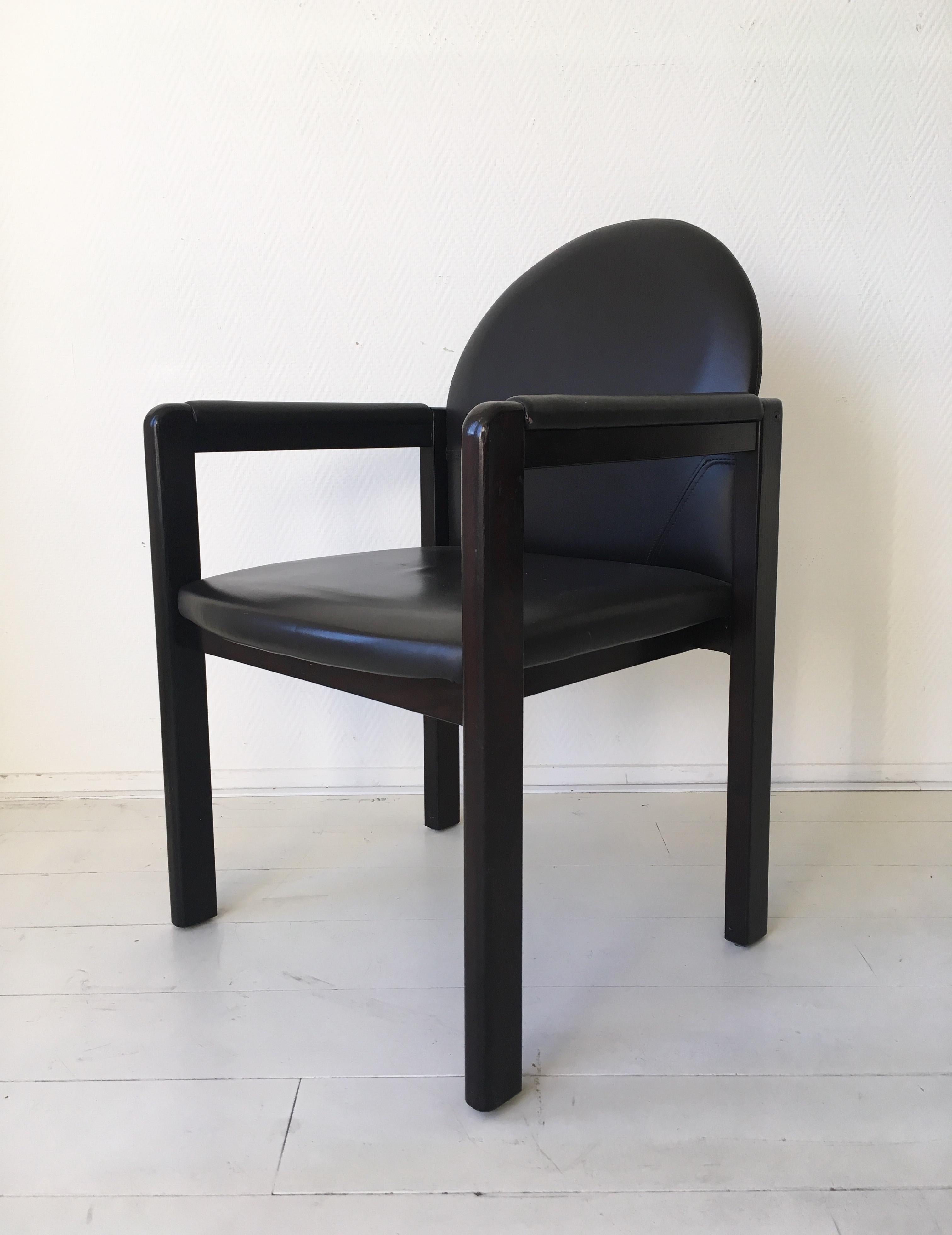 Six Black Leather and Wood Armchairs by Bulo For Sale 6