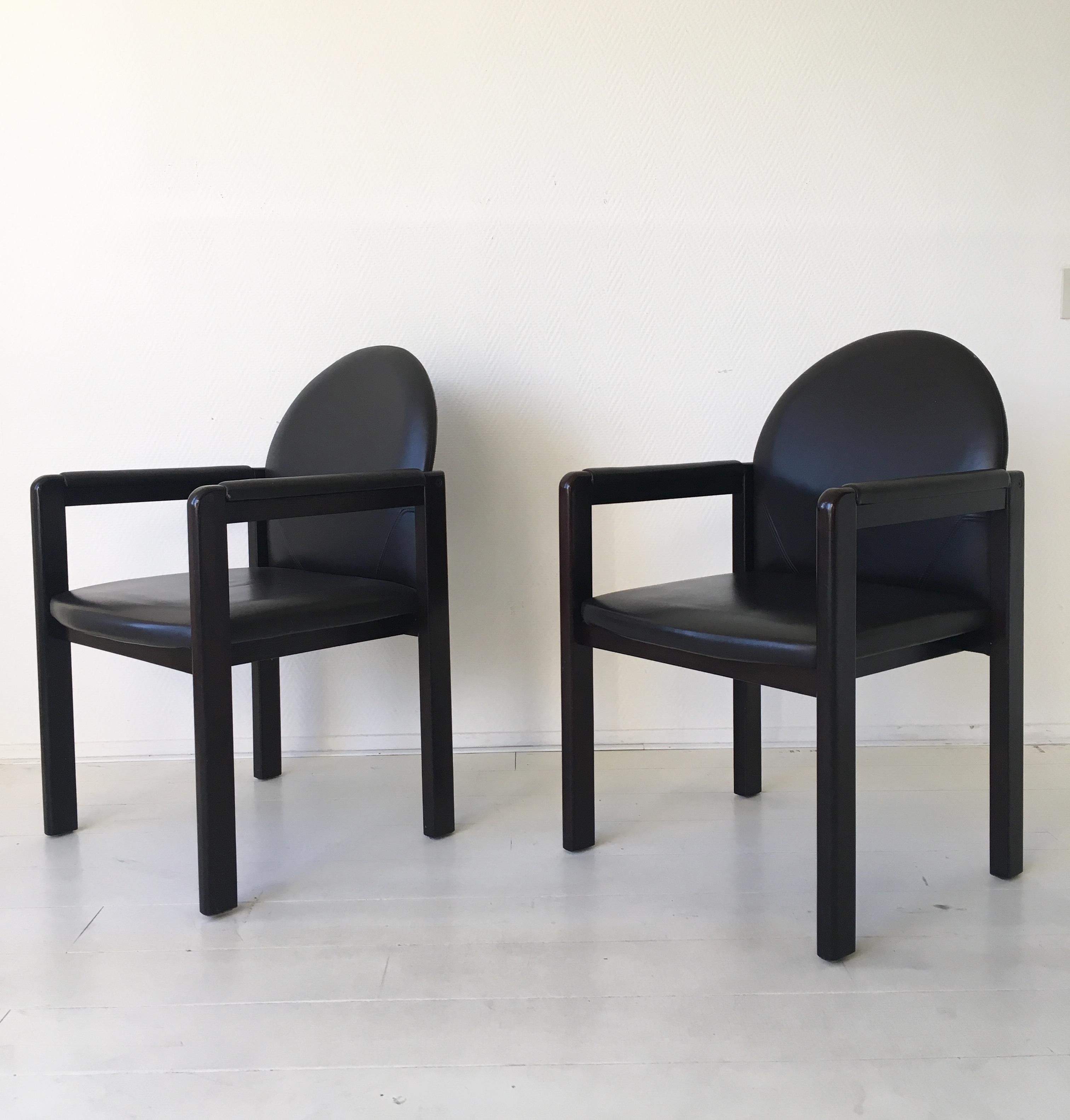 Six Black Leather and Wood Armchairs by Bulo For Sale 2