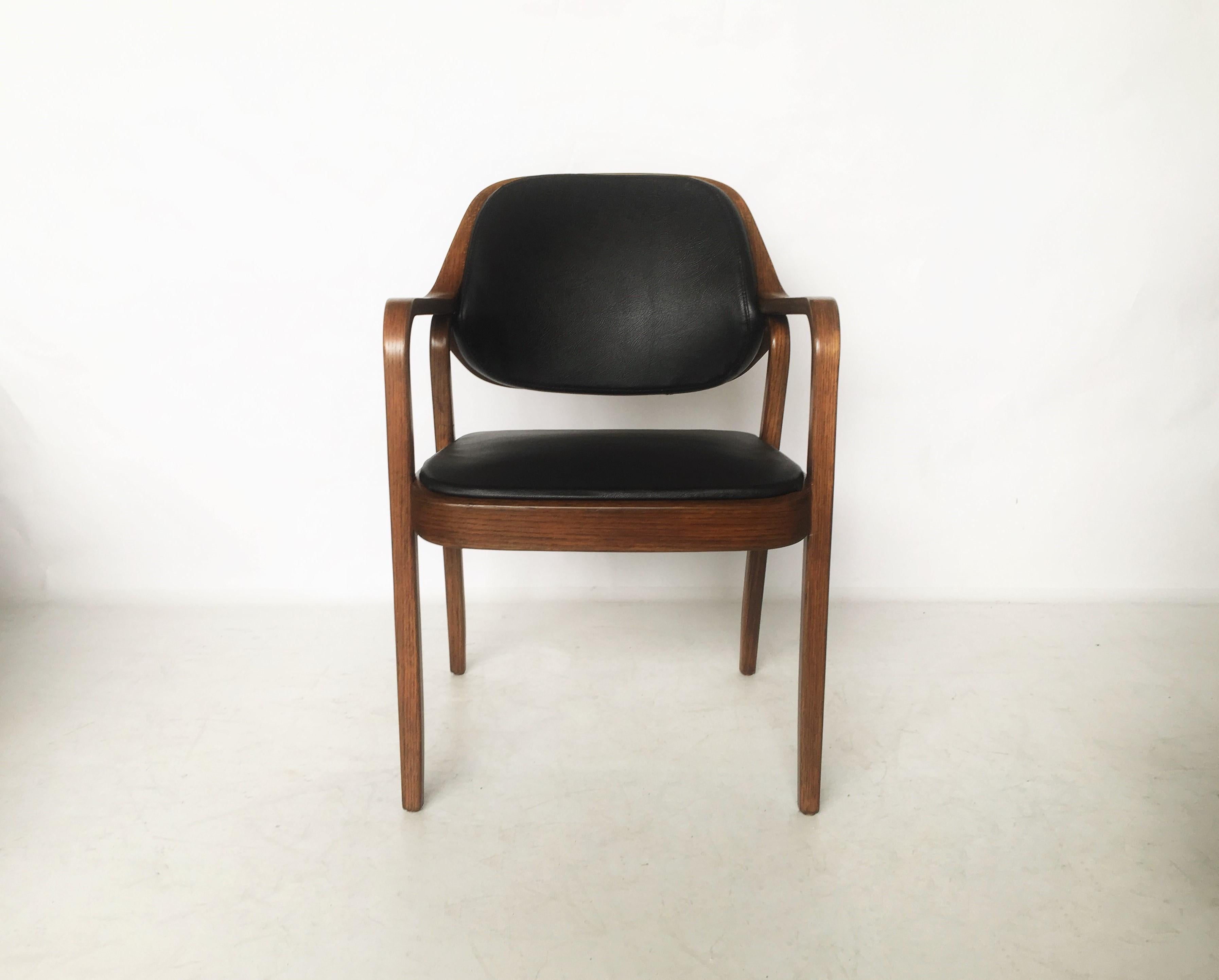Mid-Century Modern Six Black Leather Bentwood Armchairs by Don Petitt for Knoll