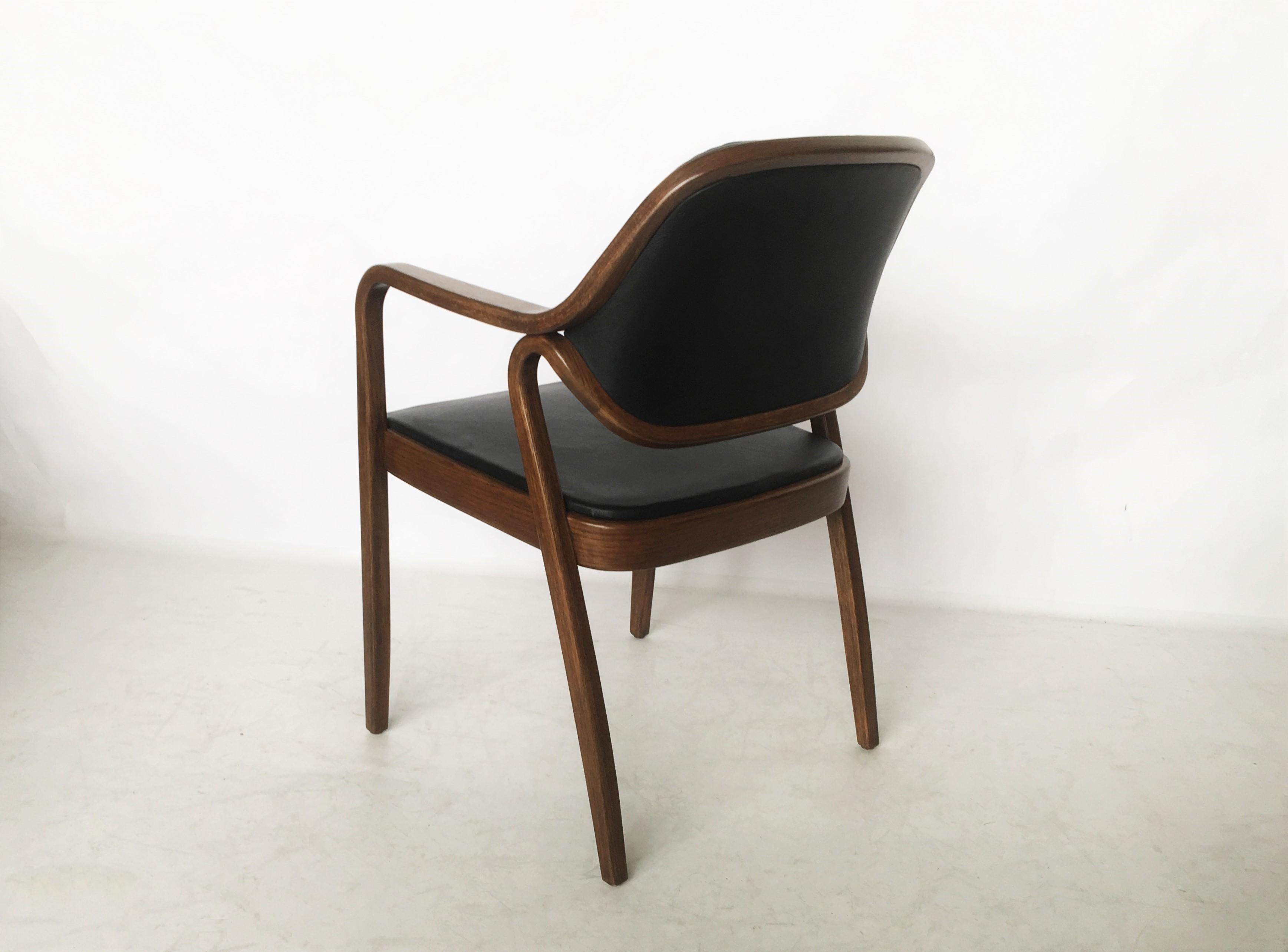 Six Black Leather Bentwood Armchairs by Don Petitt for Knoll In Good Condition In Dallas, TX