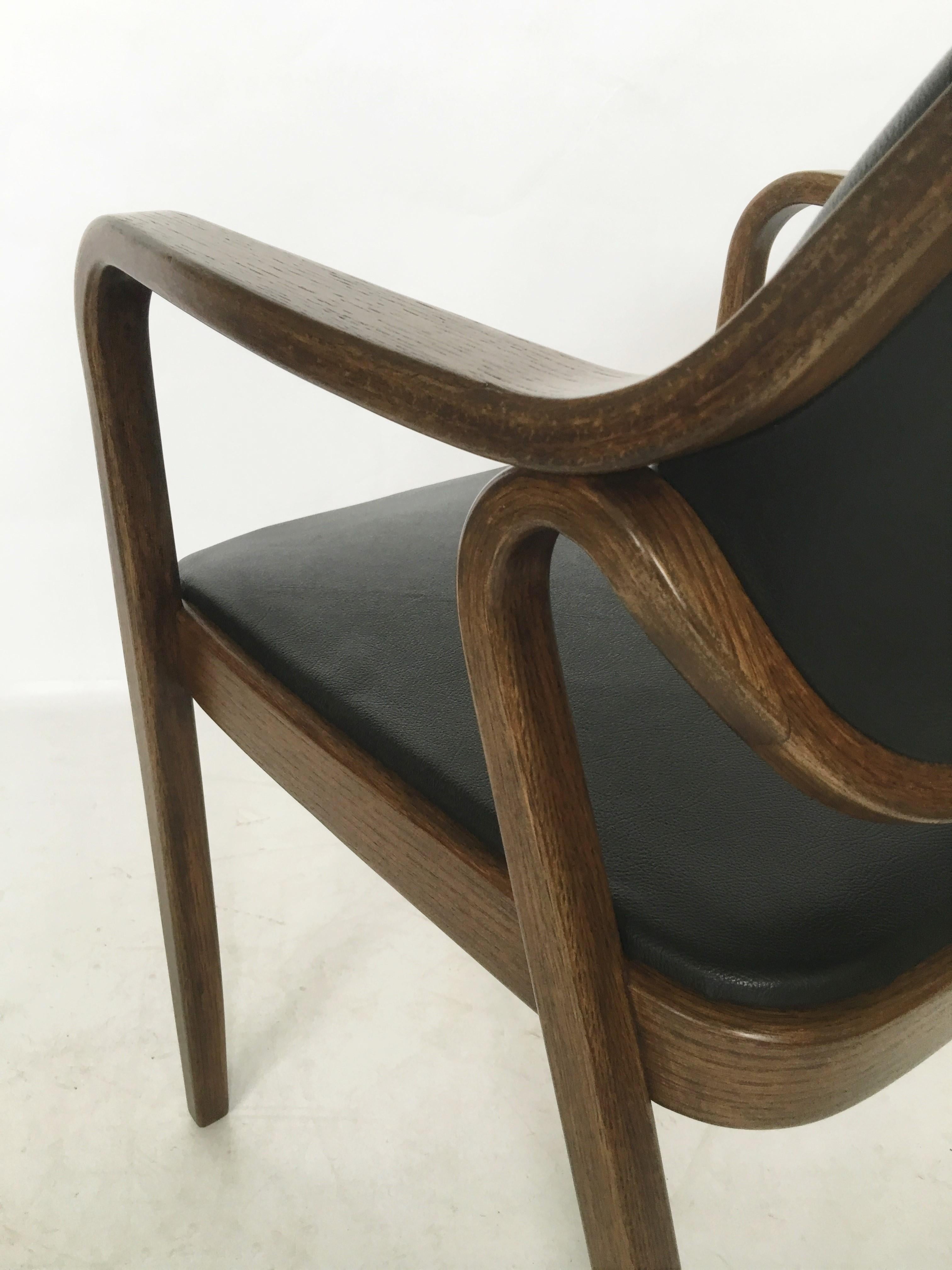 Mid-20th Century Six Black Leather Bentwood Armchairs by Don Petitt for Knoll