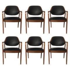 Six fauteuils en cuir noir et bois de rose de Don Petitt pour Knoll