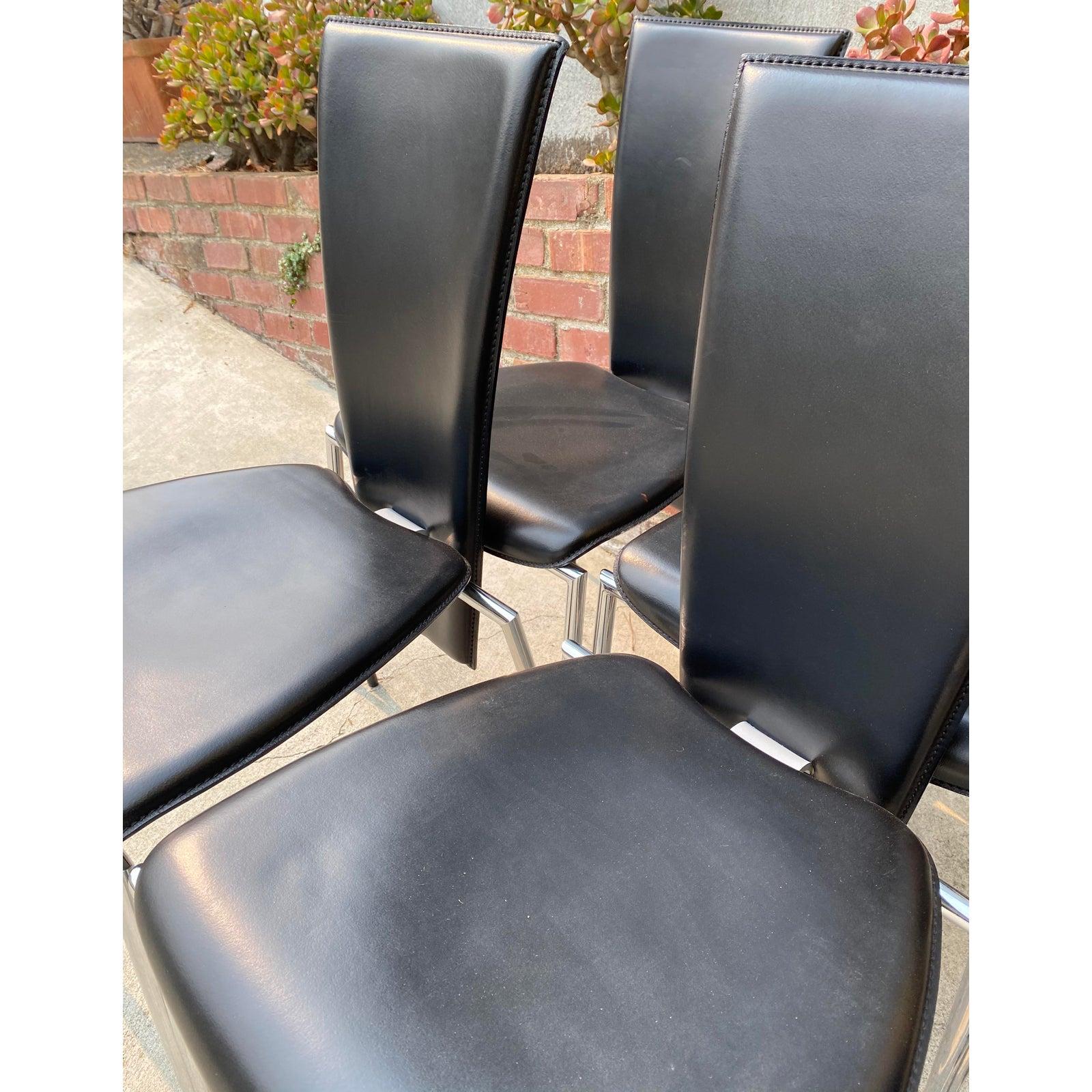 black leather and chrome dining chairs